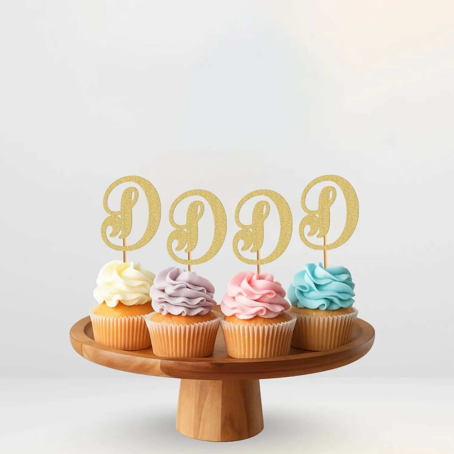26 letter Cupcake Topper - 24 Pack Glitter Gold letter D Cupcake Decorations, Suitable for Birthday Party, Wedding Anniversary or Photo Booth Propsc cc (D)