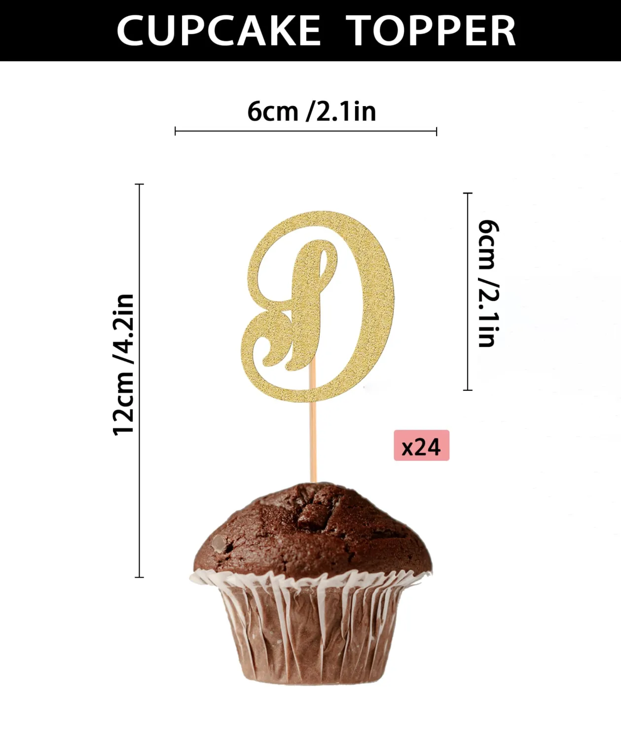 26 letter Cupcake Topper - 24 Pack Glitter Gold letter D Cupcake Decorations, Suitable for Birthday Party, Wedding Anniversary or Photo Booth Propsc cc (D)