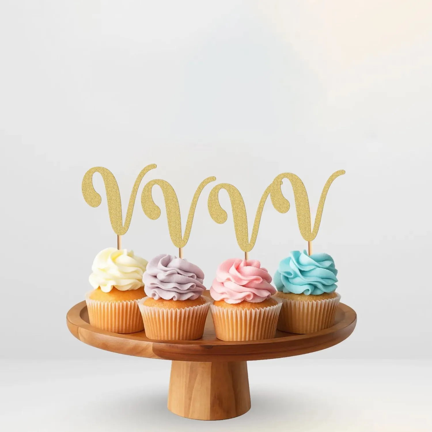 26 letter Cupcake Topper - 24 Pack Glitter Gold letter V Cupcake Decorations, Suitable for Birthday Party, Wedding Anniversary or Photo Booth Props (V)