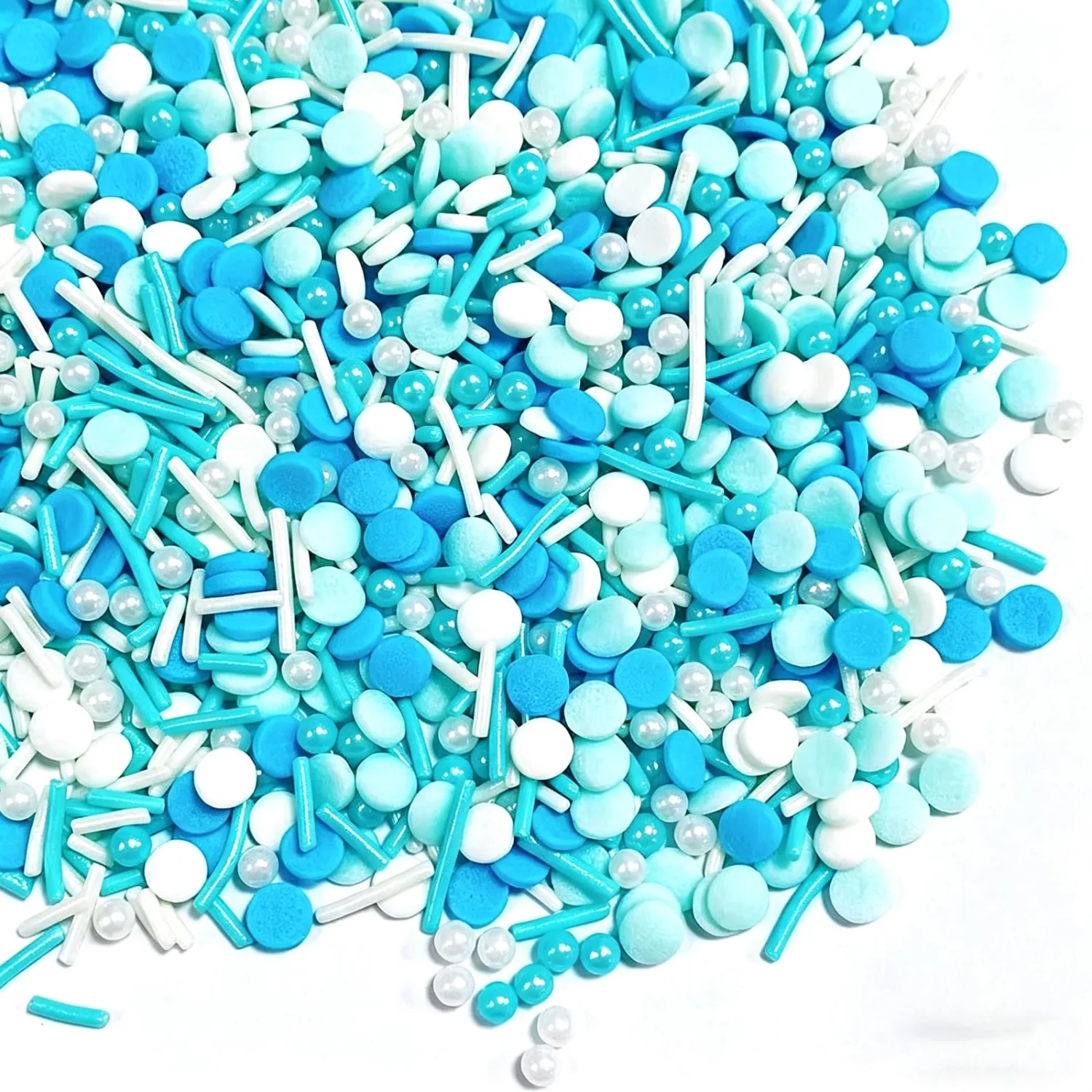 Sentovac Blue Sprinkles Edible Blue and White Round Confetti Jimmies Pearls for Cake Decorating Candy Cupcake Cookie Baking Donuts Ice Cream Dessert Decorations