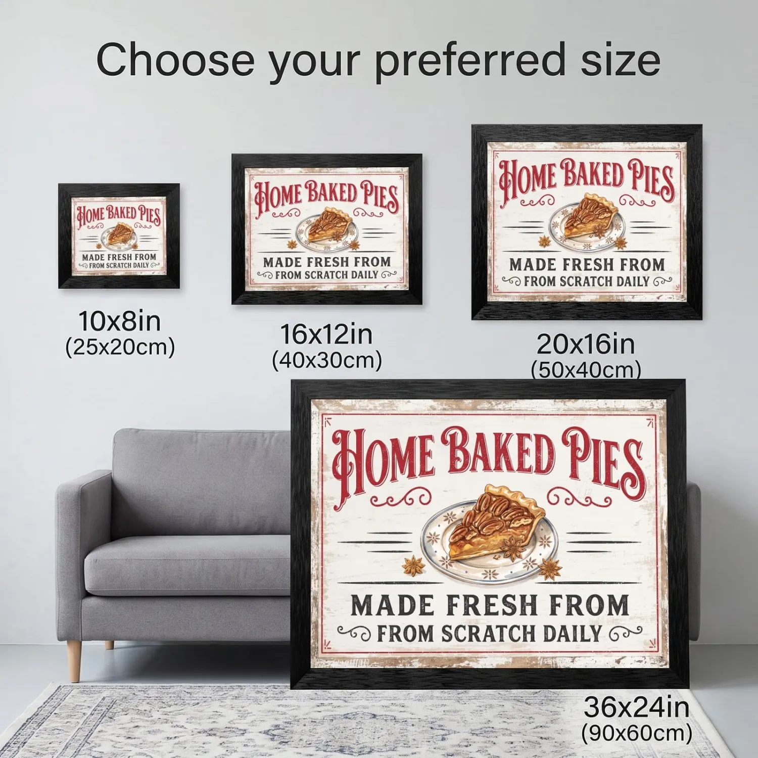 Framed Pecan Pie Canvas Wall Art, Rustic Red, Black Frame Inch 8x10