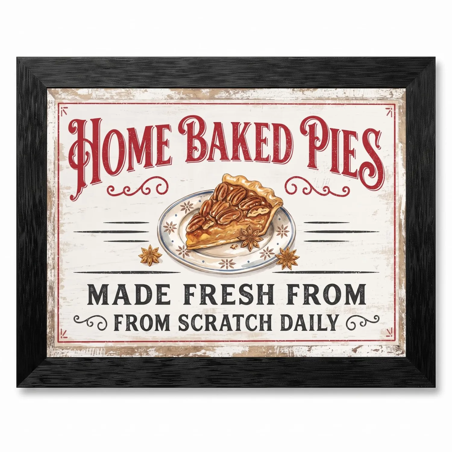 Framed Pecan Pie Canvas Wall Art, Rustic Red, Black Frame Inch 8x10