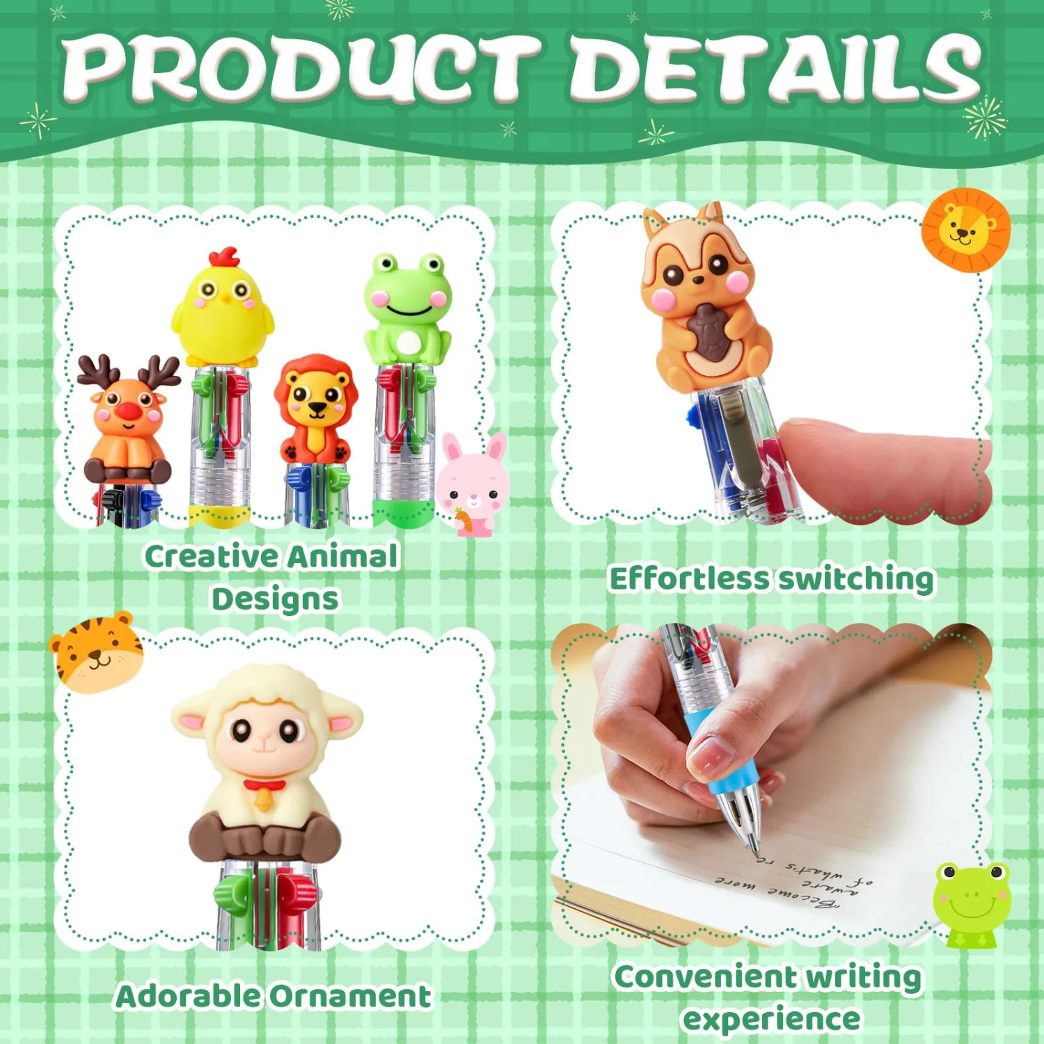 24 Pcs Animal Pens Multicolor Pen in One 4-in-1 Cute Pens Bulk for Kids,Ballpoint Pen with Fun Animals Shapes for Birthday Party, Classroom Prize,School Supplies