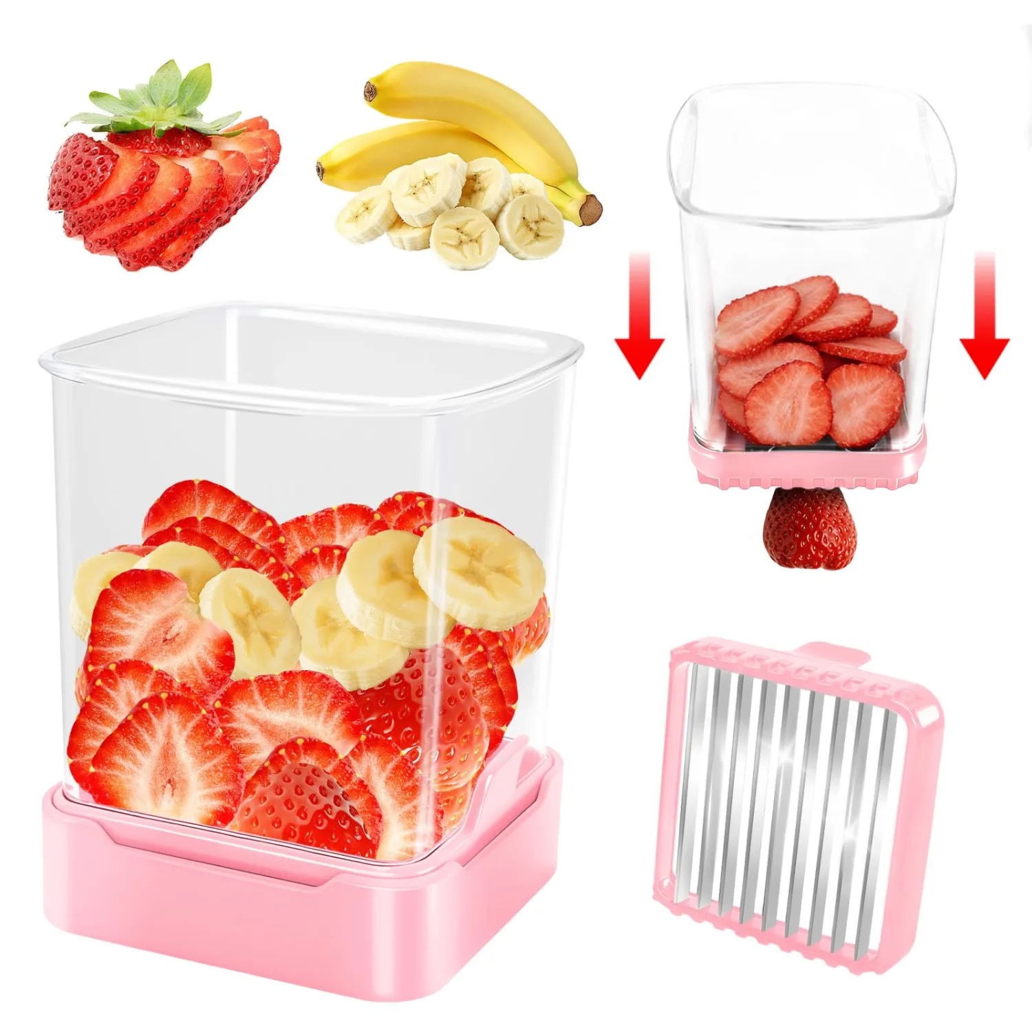 Strawberry Slicer Cup, Fruit Cutter – Quick-Slice, Meal Prep, Pink