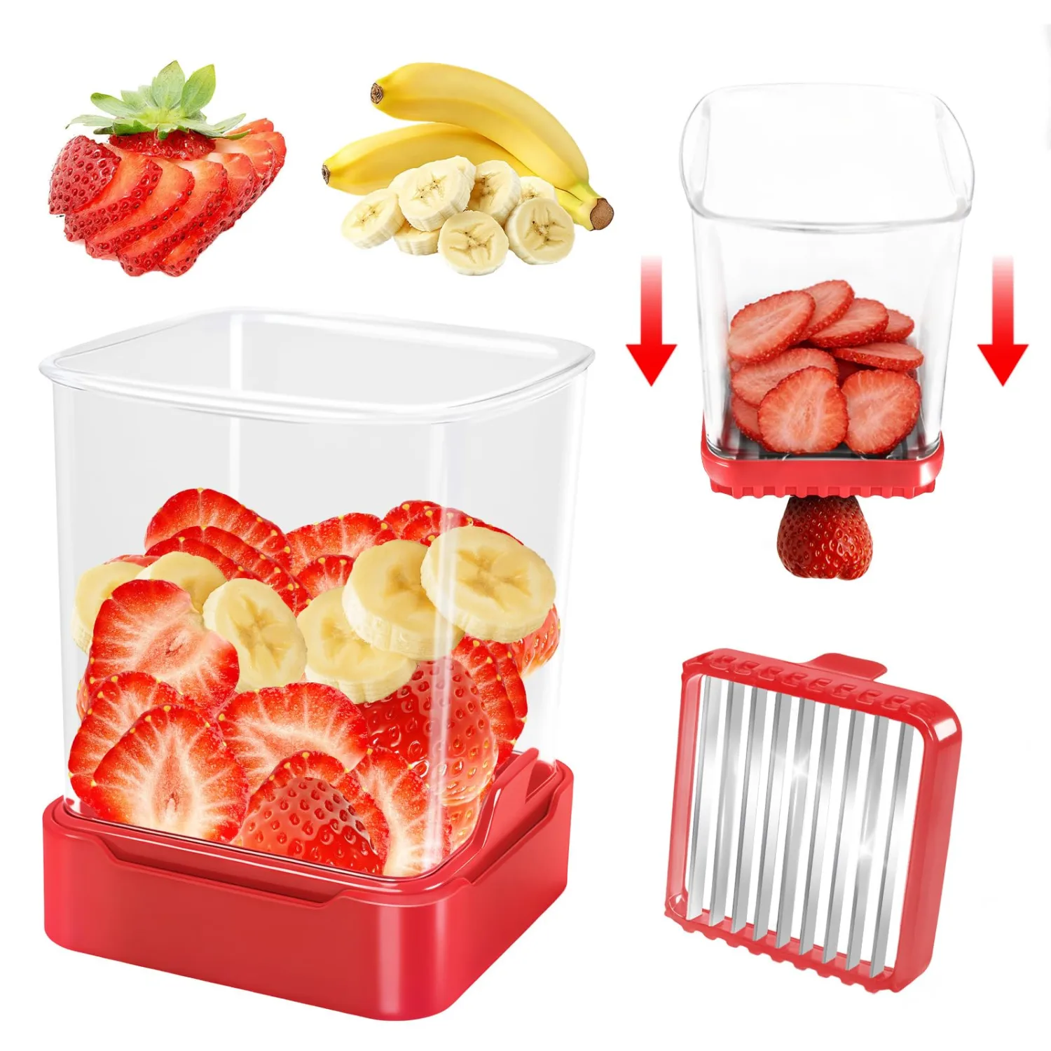 Strawberry Slicer Cup, Fruit Cutter – Quick-Slice, Meal Prep, Red