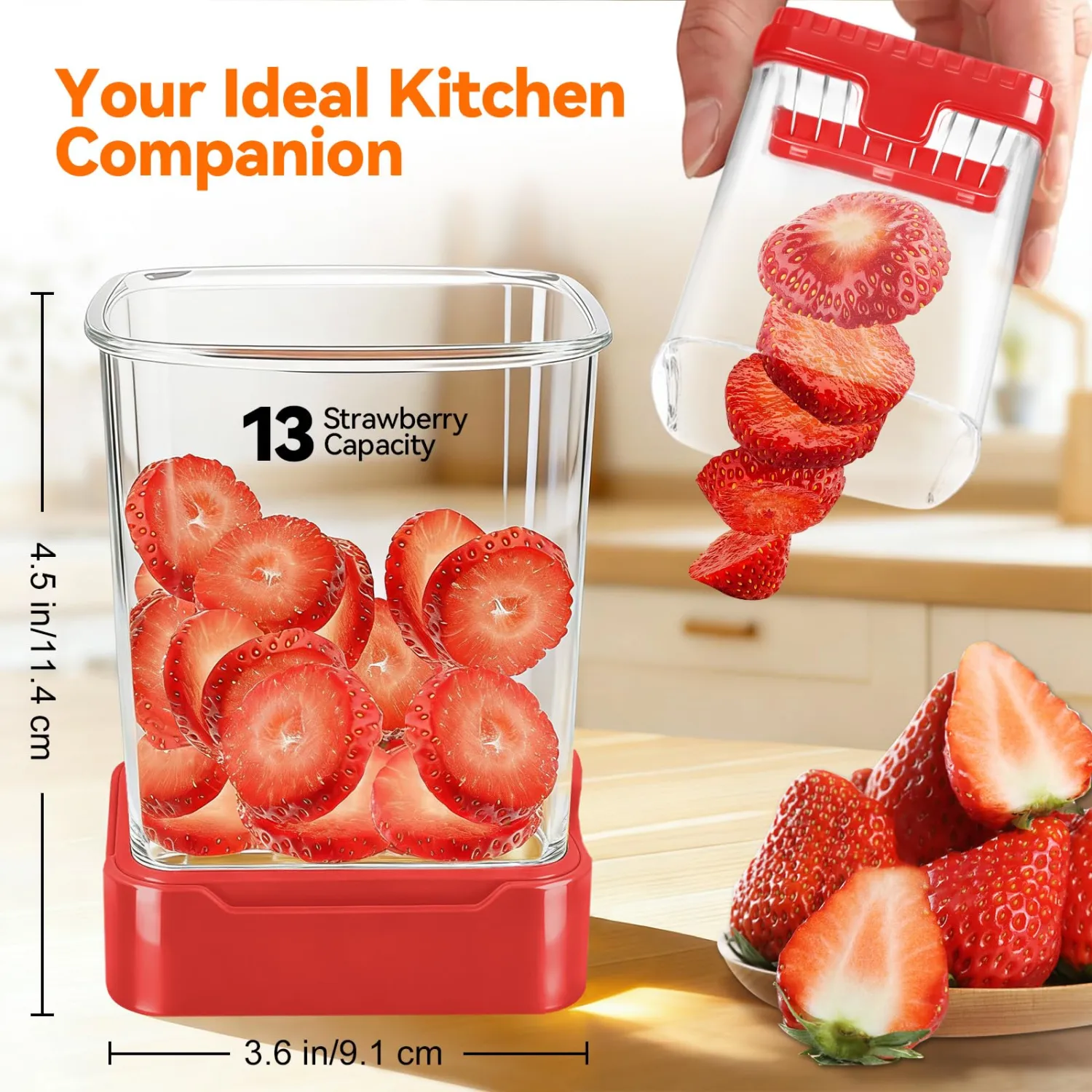 Strawberry Slicer Cup, Fruit Cutter – Quick-Slice, Meal Prep, Red