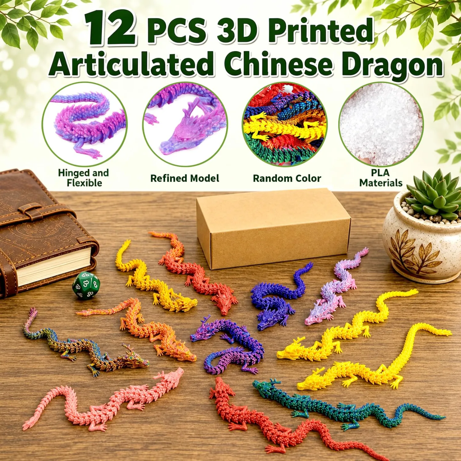 12PCS 3D Printed Dragon for Adults (Random Colors)