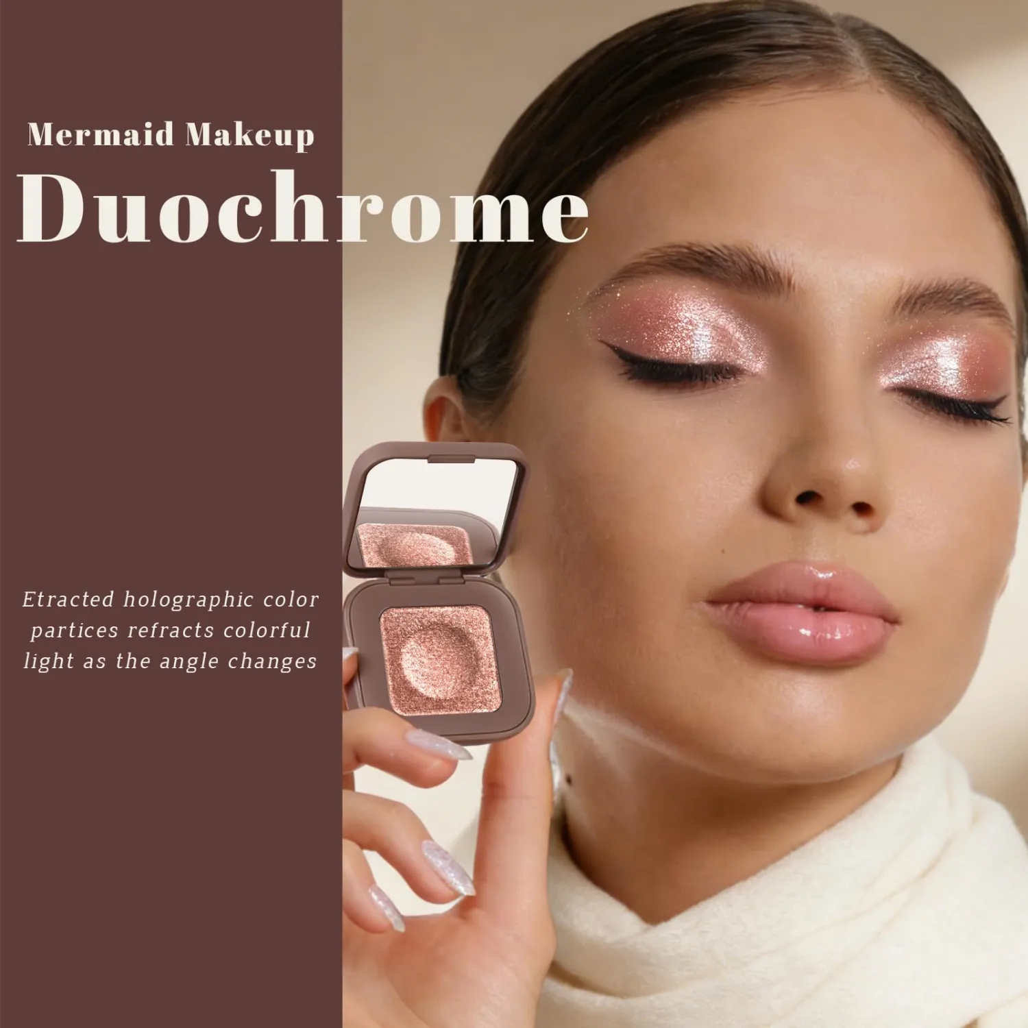 Noerrors Duochrome Champagne Pink Silver Glitter Eyeshadow Palette, Holographic Multichrome Rich Color Shimmer Metallic Eye Shadow, Color Shift Diamond Sparkle Eye Brightener Palette Fairy Makeup#01