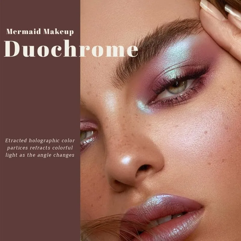 Noerrors Duochrome Plum Mauve Green Blue Glitter Eyeshadow Palette, Holographic Chameleon Rich Color Shimmer Metallic Eye Shadow, Color Shift Sparkle Iridescent Eye Brightener Fairy Makeup for Rave#02