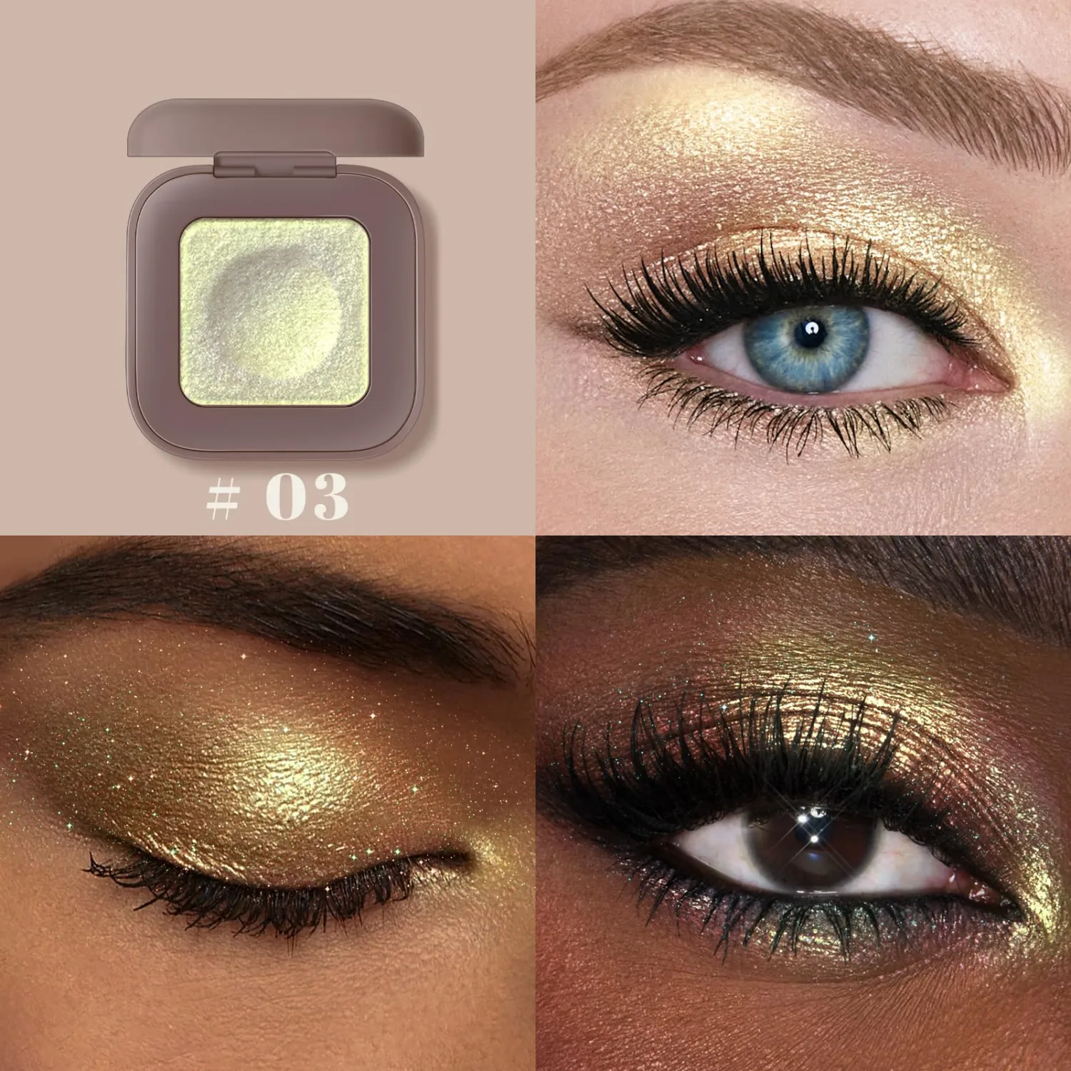 Noerrors Duochrome Champagne Gold Glitter Eyeshadow Palette, Holographic Chameleon Rich Color Shimmer Metallic Eye Shadow, Color Shift Sparkle Eye Brightener Palette Fairy Makeup for Rave Concert#03