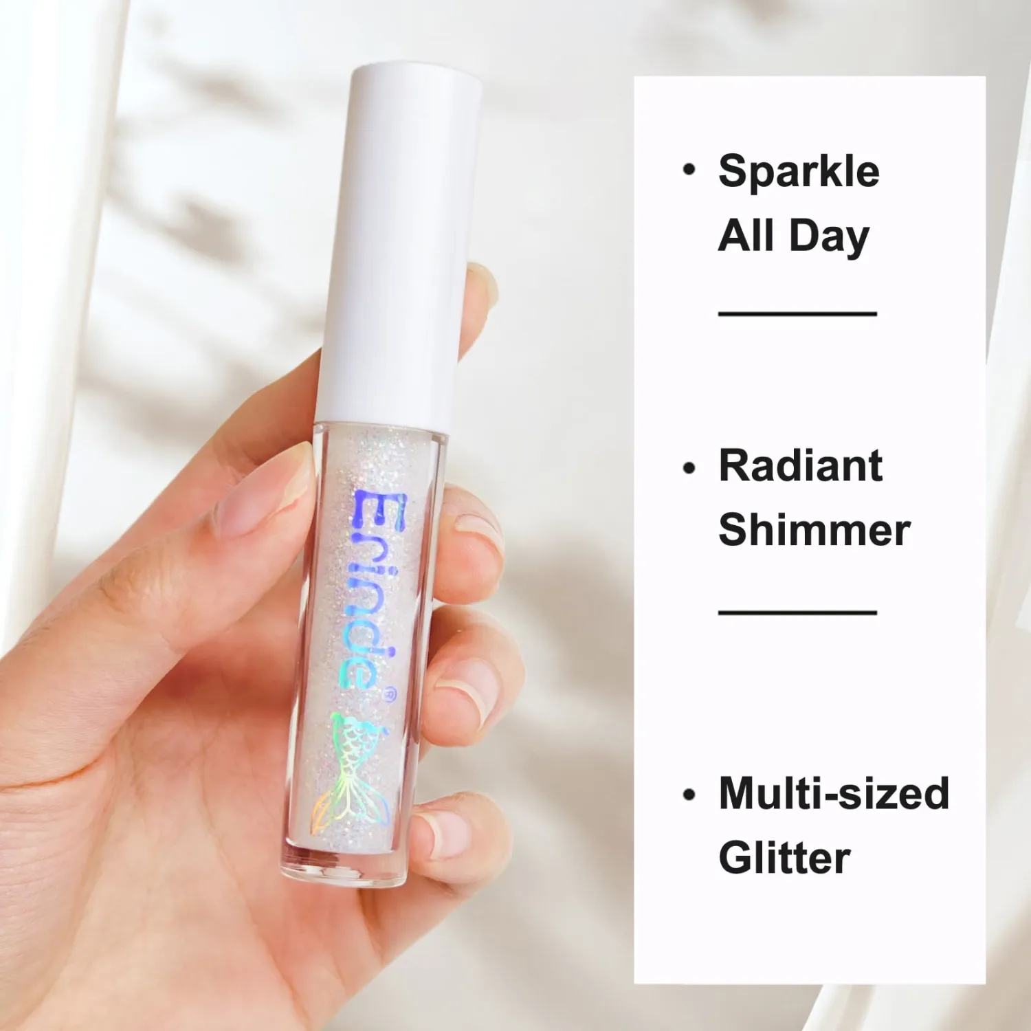 Erinde Liquid Glitter Eyeshadow Eyeliner, Metallic Shimmer Glitter Eyeshadow Liner, High Pigment Colored Eyeliner, Waterproof Long Lasting Sparkle Eye Makeup for Women, Pearl White