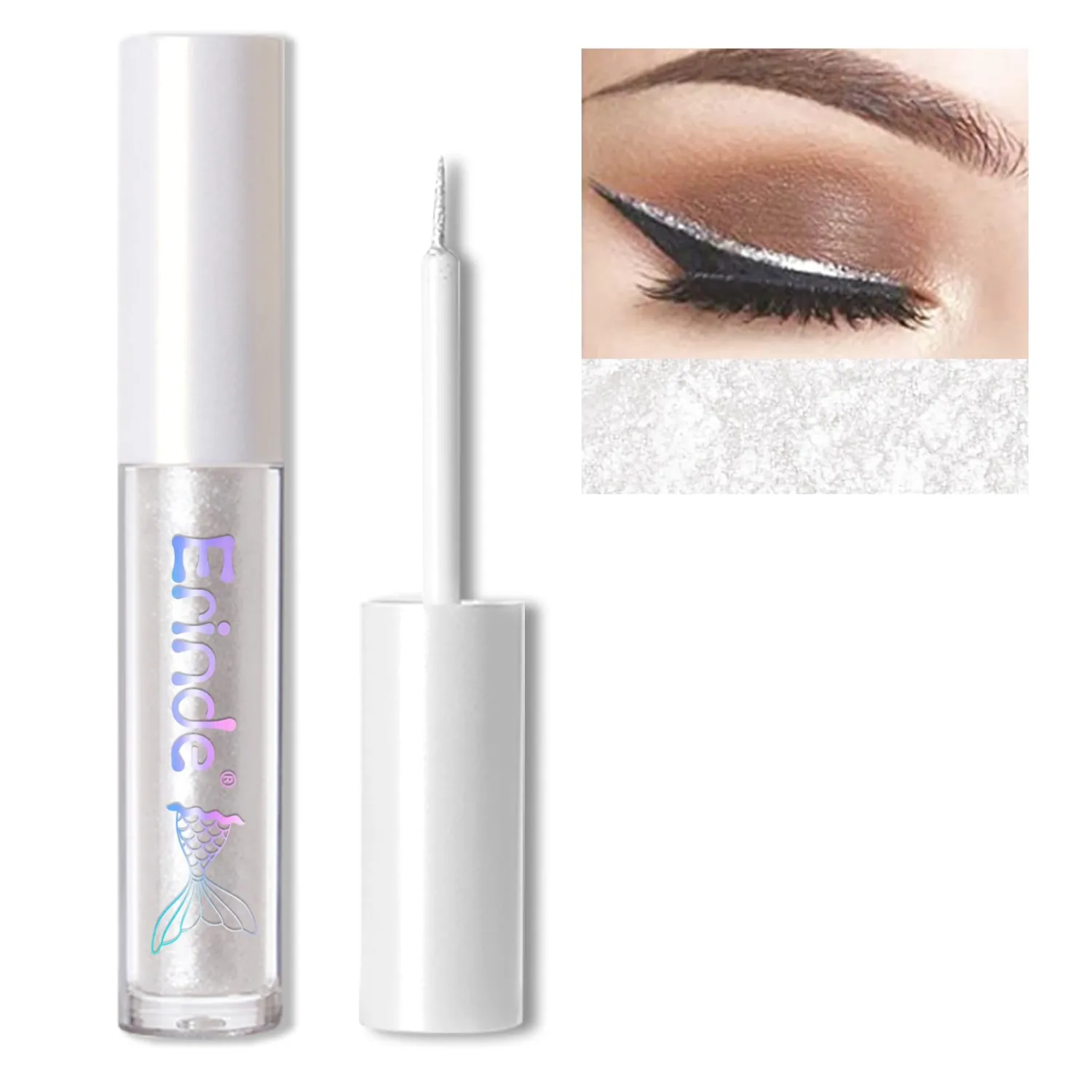 Erinde Liquid Glitter Eyeshadow Eyeliner, Metallic Shimmer Glitter Eyeshadow Liner, High Pigment Colored Eyeliner, Waterproof Long Lasting Sparkle Eye Makeup for Women, Pearl White