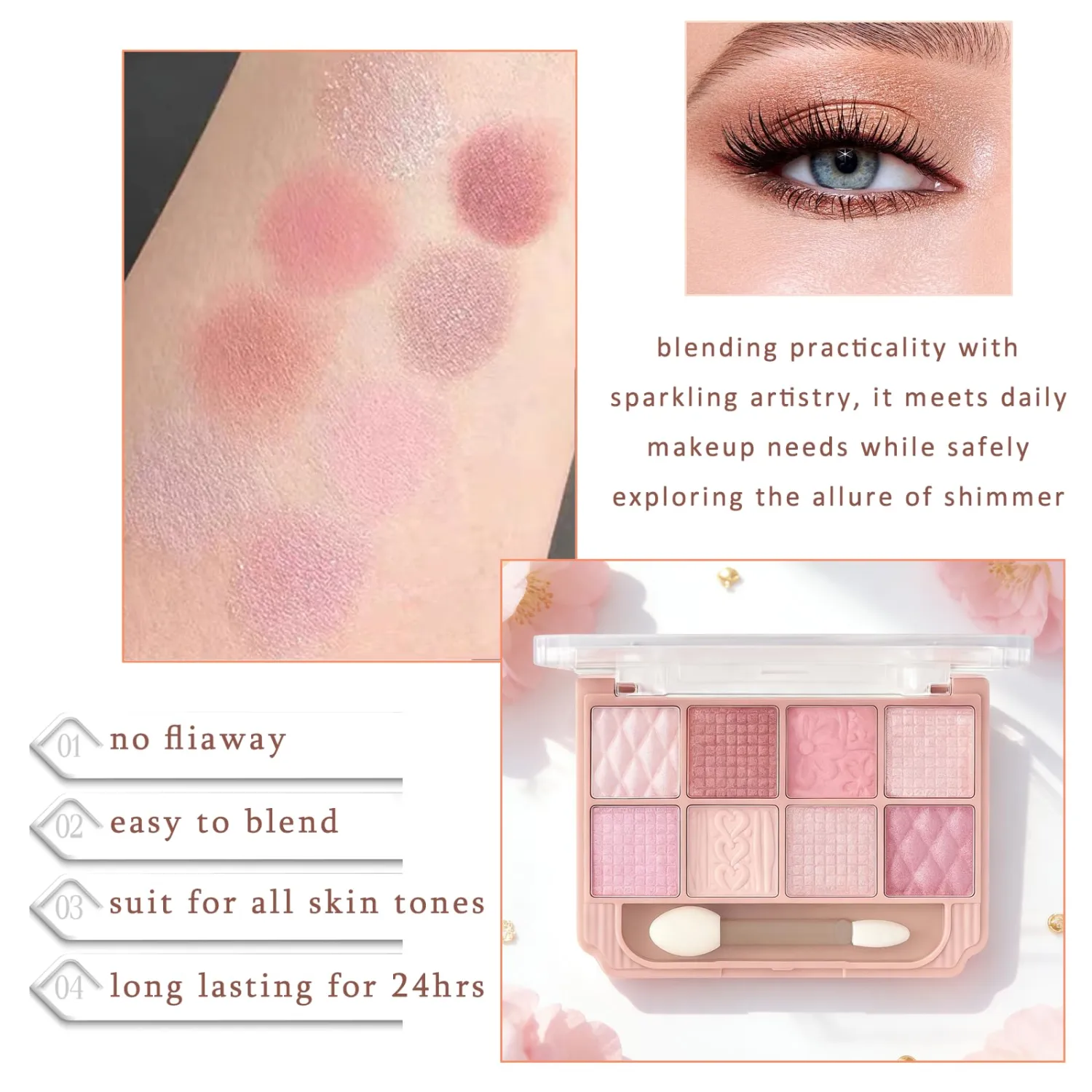 Light Pink Eyeshadow Palette, Neutral Buildable Matte Glitter Eye Shadow