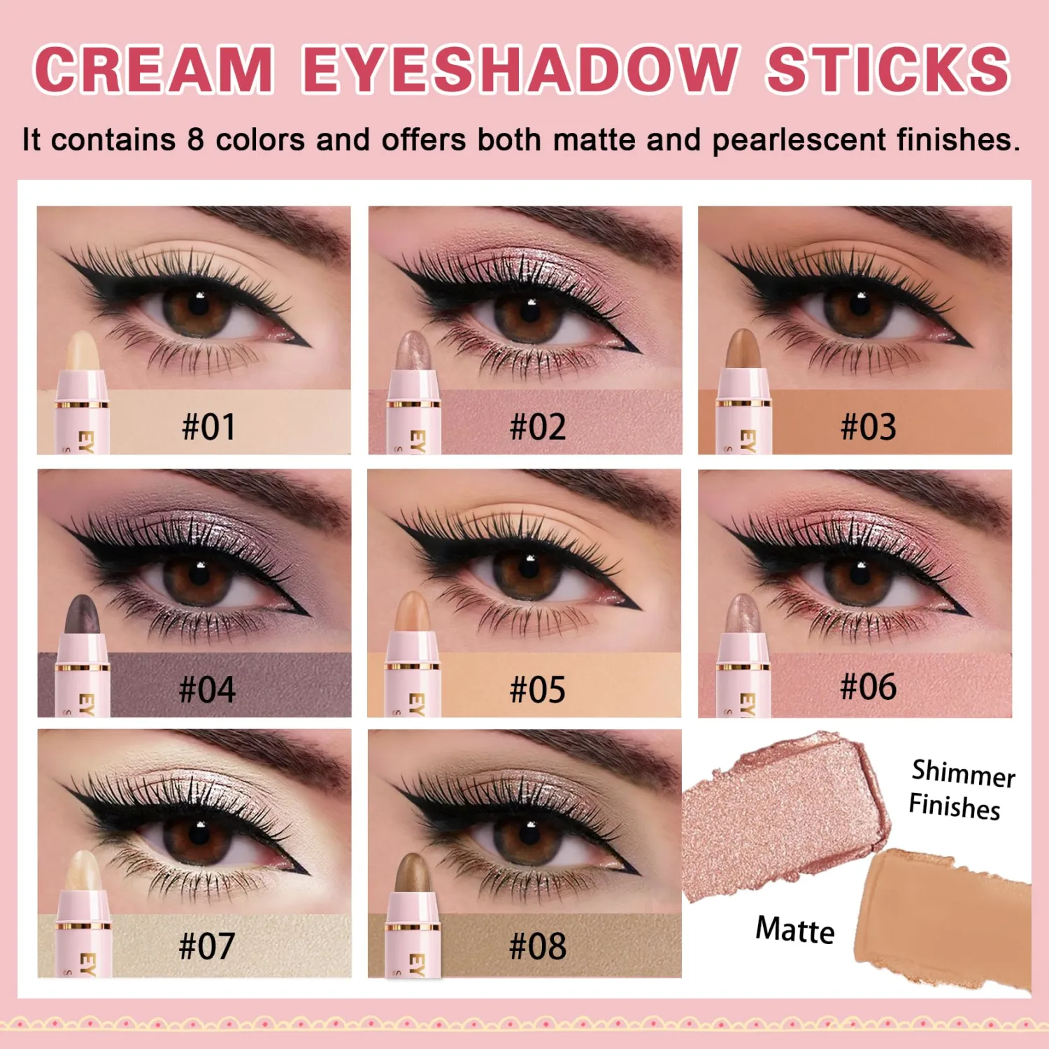 IONSGAKO 4 Colors Cream Eyeshadow Stick Set B, Shimmer and Matte Eye Shadow