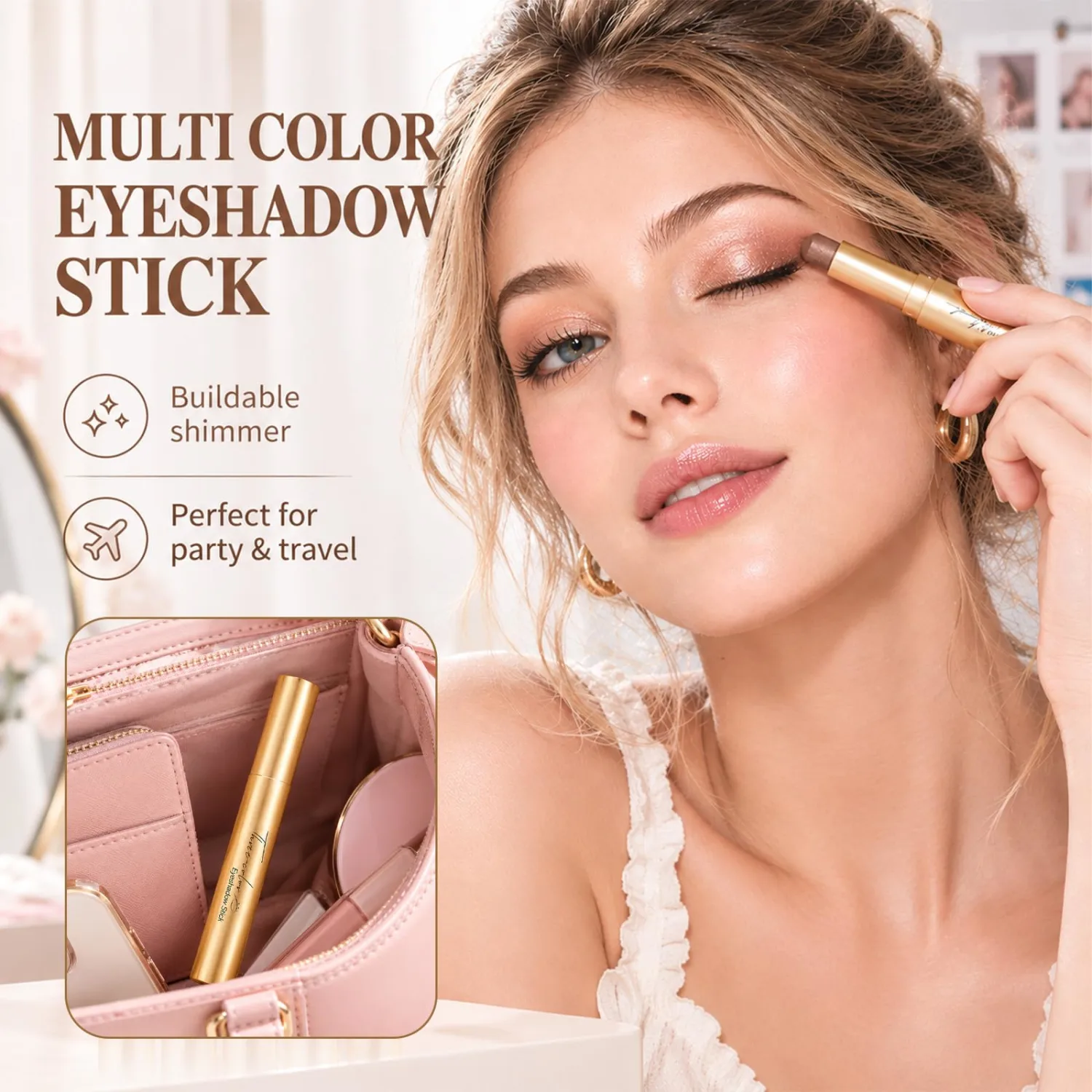 4 Pack Multi-color Eyeshadow Stick Set, 3 Color Gradient Shimmer Eye Shadow