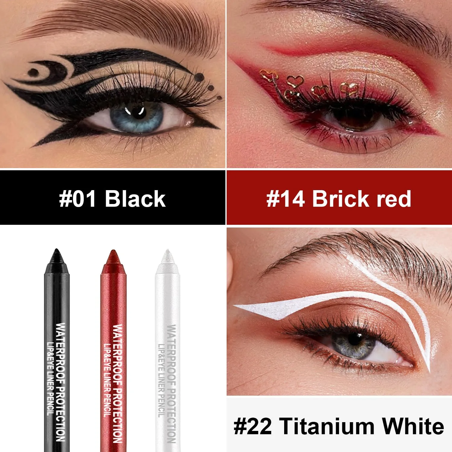 LemonSac 3 Colorful Eyeliner Pen Set, Eye Shadow Pencil, Pearl Eyeliner Kit Metallic Glitter Eye liner Pencil for Women Eye&Lip Liner Professional Eye Makeup Set Colorful Eye Color (3PCS C)