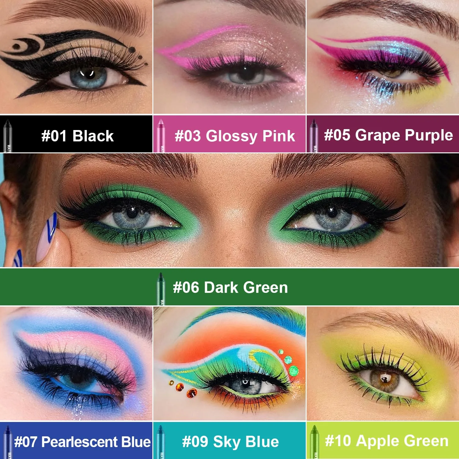 LemonSac 7 Colorful Eyeliner Pen Set, Eye Shadow Pencil, Pearl Eyeliner Kit Metallic Glitter Eye liner Pencil for Women Eye&Lip Liner Professional Eye Makeup Set Colorful Eye Color (7PCS B)