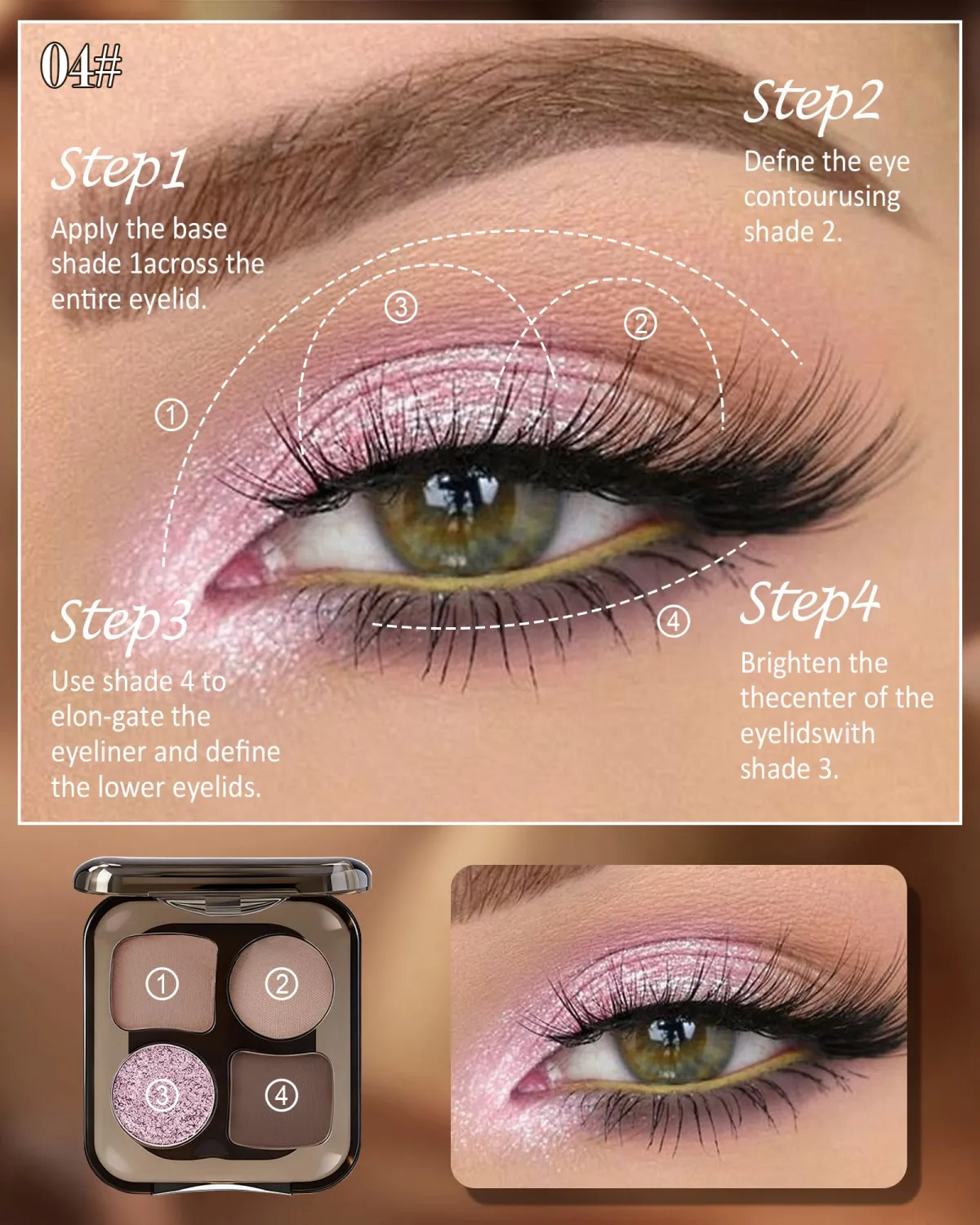 4 Color Eyeshadow Palette, Mauve Taupe Shimmer Matte Blendable Eye Shadow