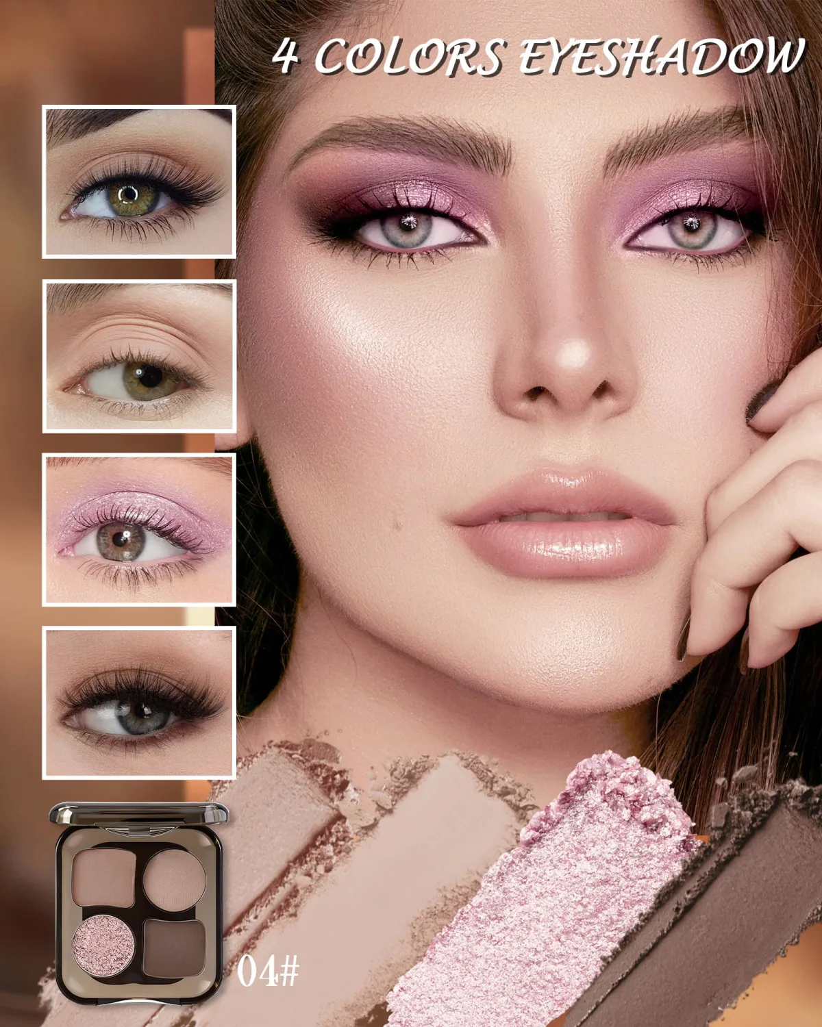 4 Color Eyeshadow Palette, Mauve Taupe Shimmer Matte Blendable Eye Shadow