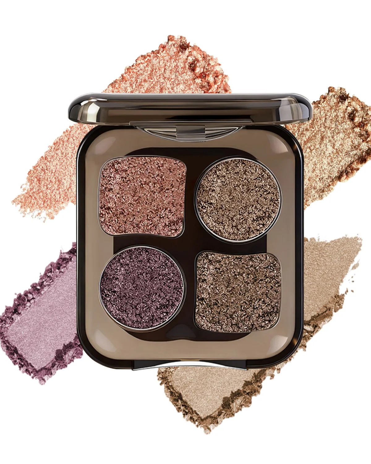 4 Color Eyeshadow Palette, Purple Brown Shimmer Metallic Blendable Shadow