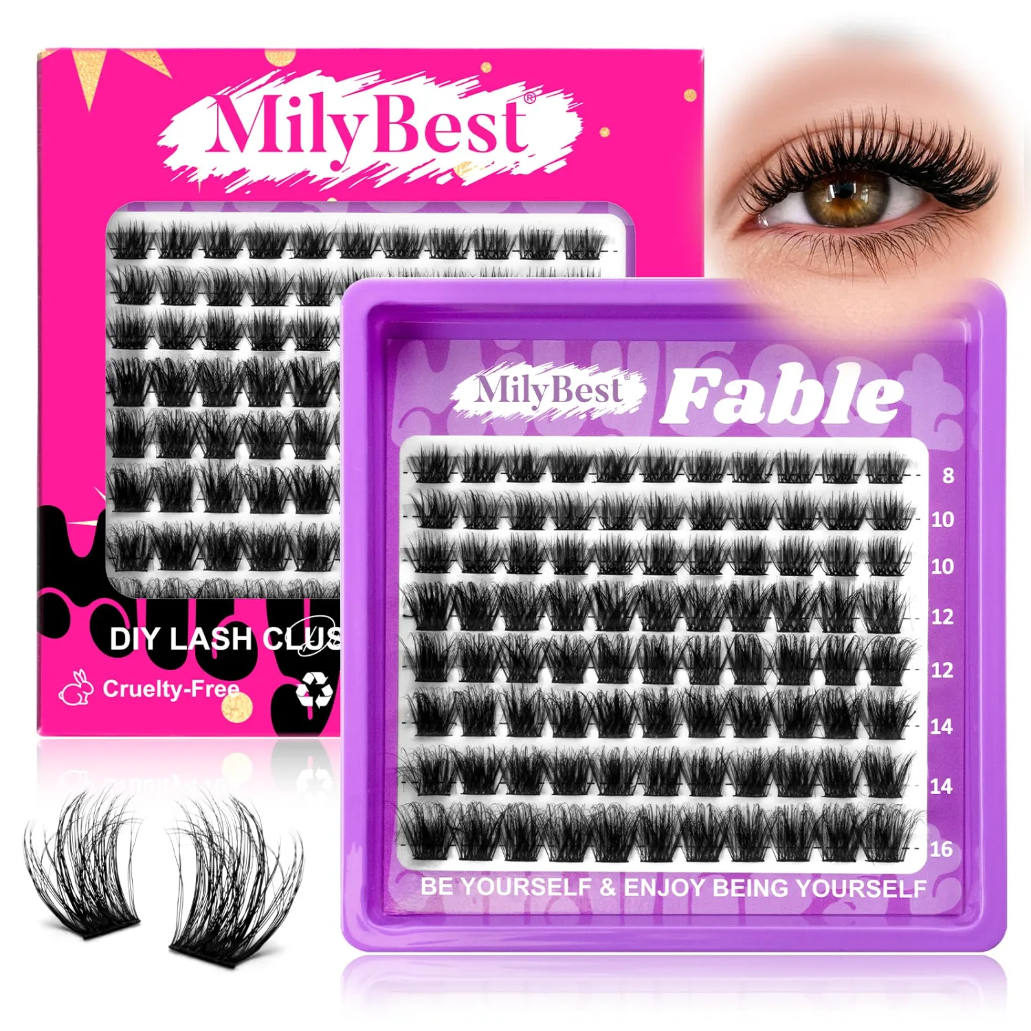 MilyBest Fable Lash Clusters, 88pcs Fluffy Wispy D Curl 8-16mm