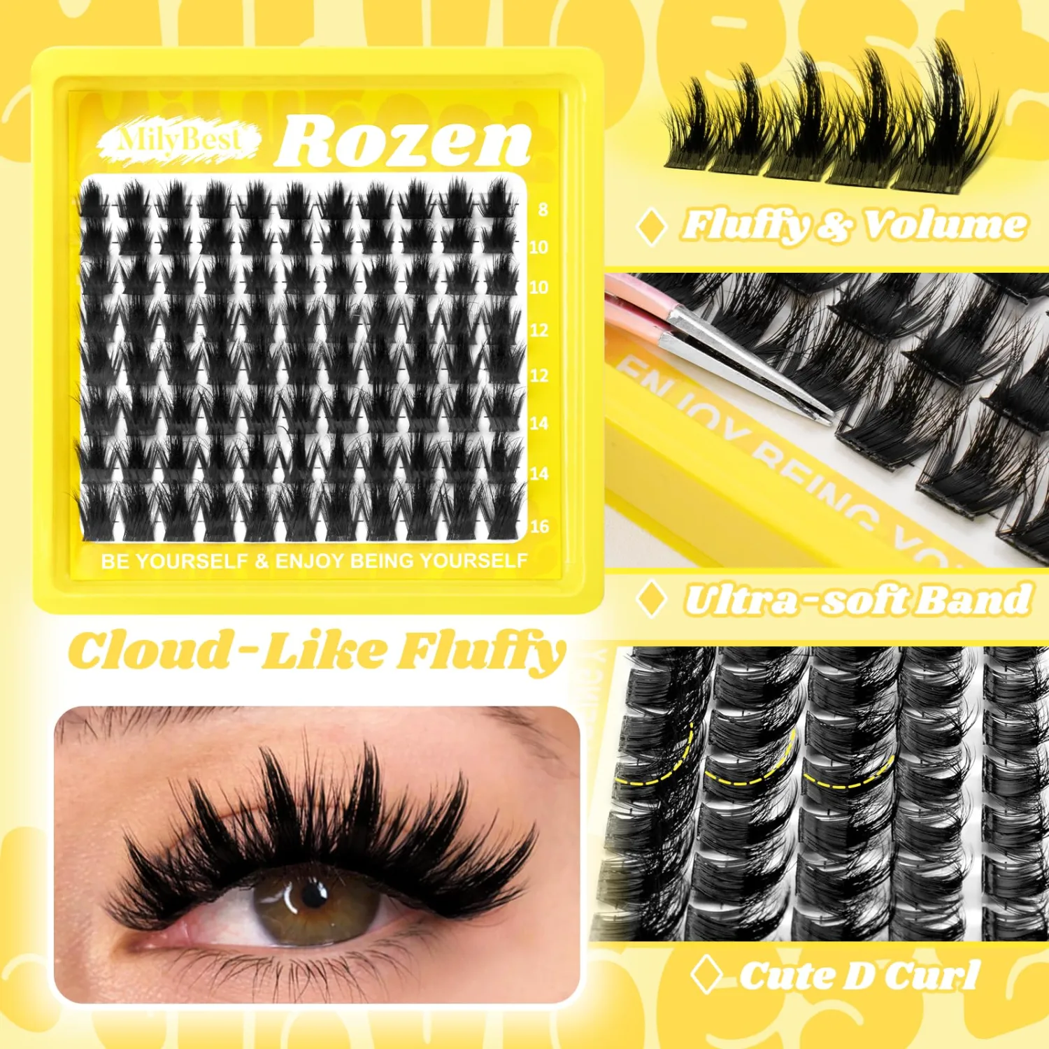 MilyBest Rozen Lash Clusters with Spikes, 88pcs D Curl 8-16mm