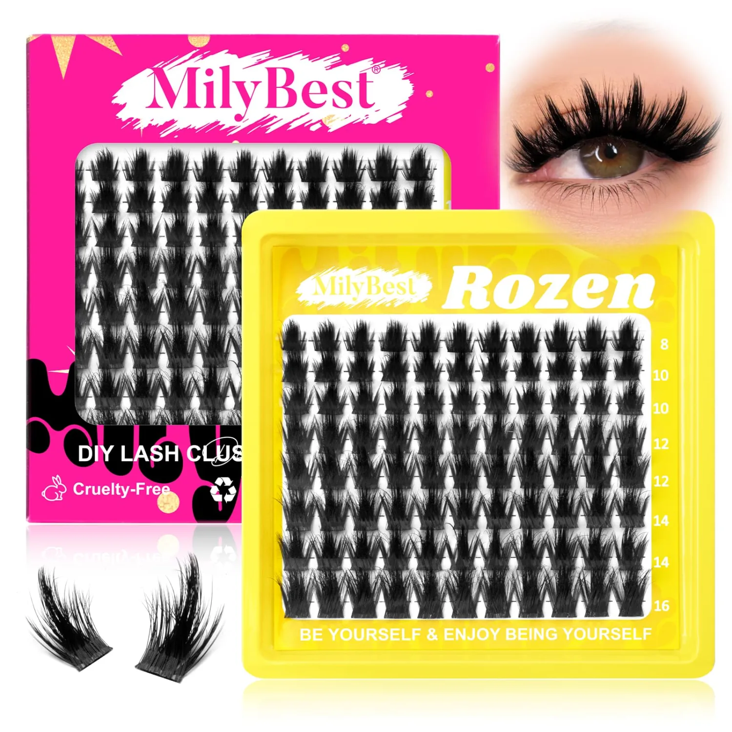 MilyBest Rozen Lash Clusters with Spikes, 88pcs D Curl 8-16mm