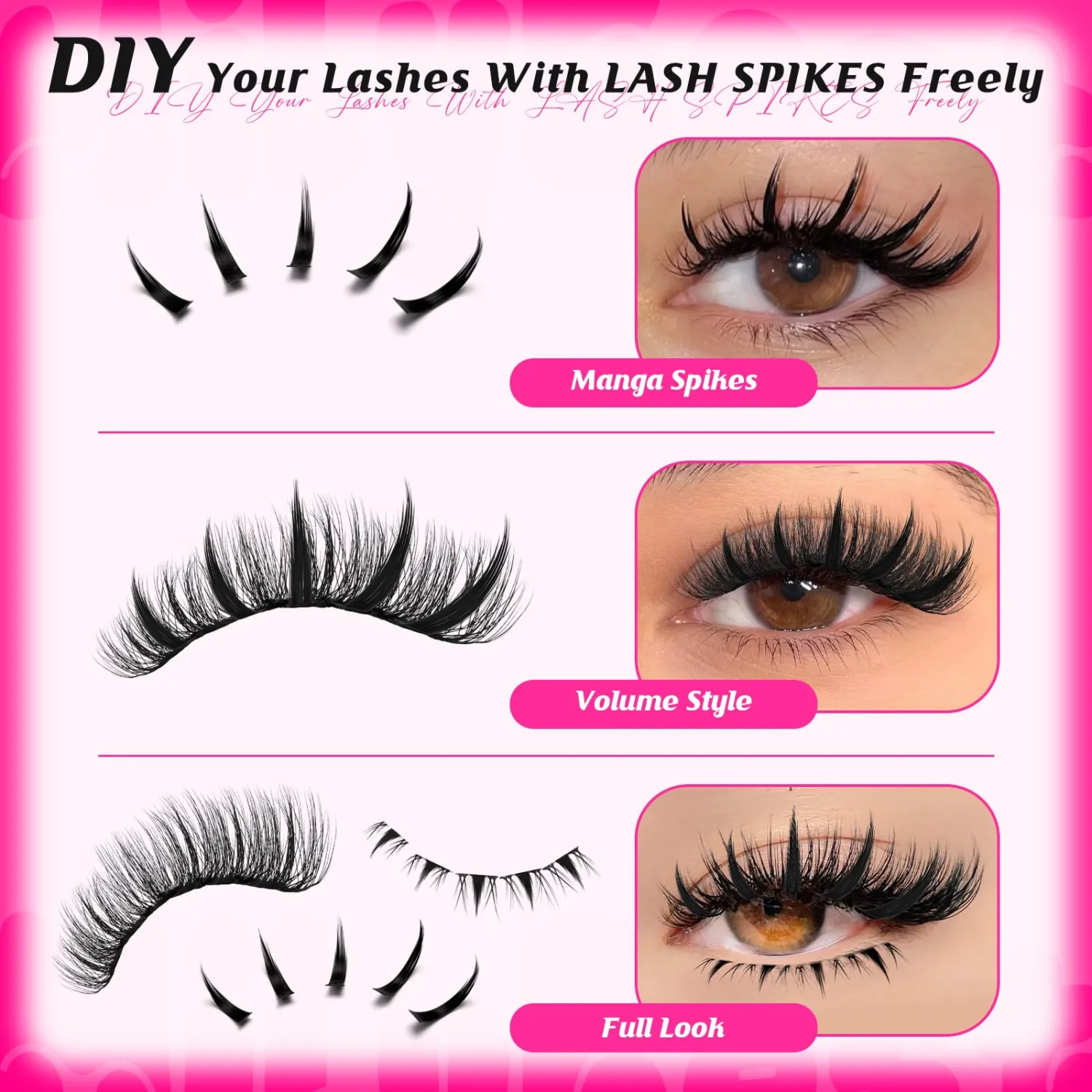 MilyBest Bottom Lashes and Spikes, 13-19mm Lash Spikes, 6-7mm C Curl