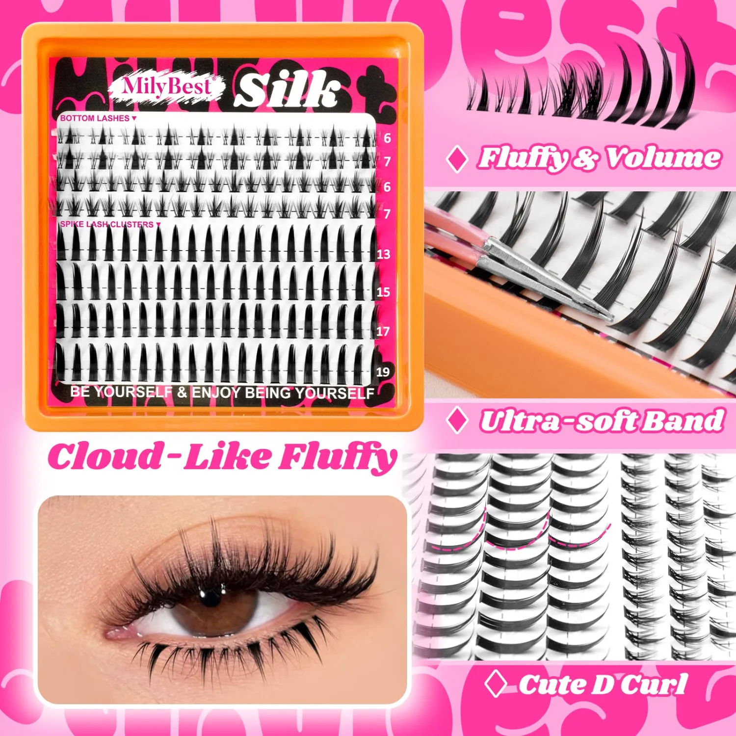 MilyBest Bottom Lashes and Spikes, 13-19mm Lash Spikes, 6-7mm C Curl