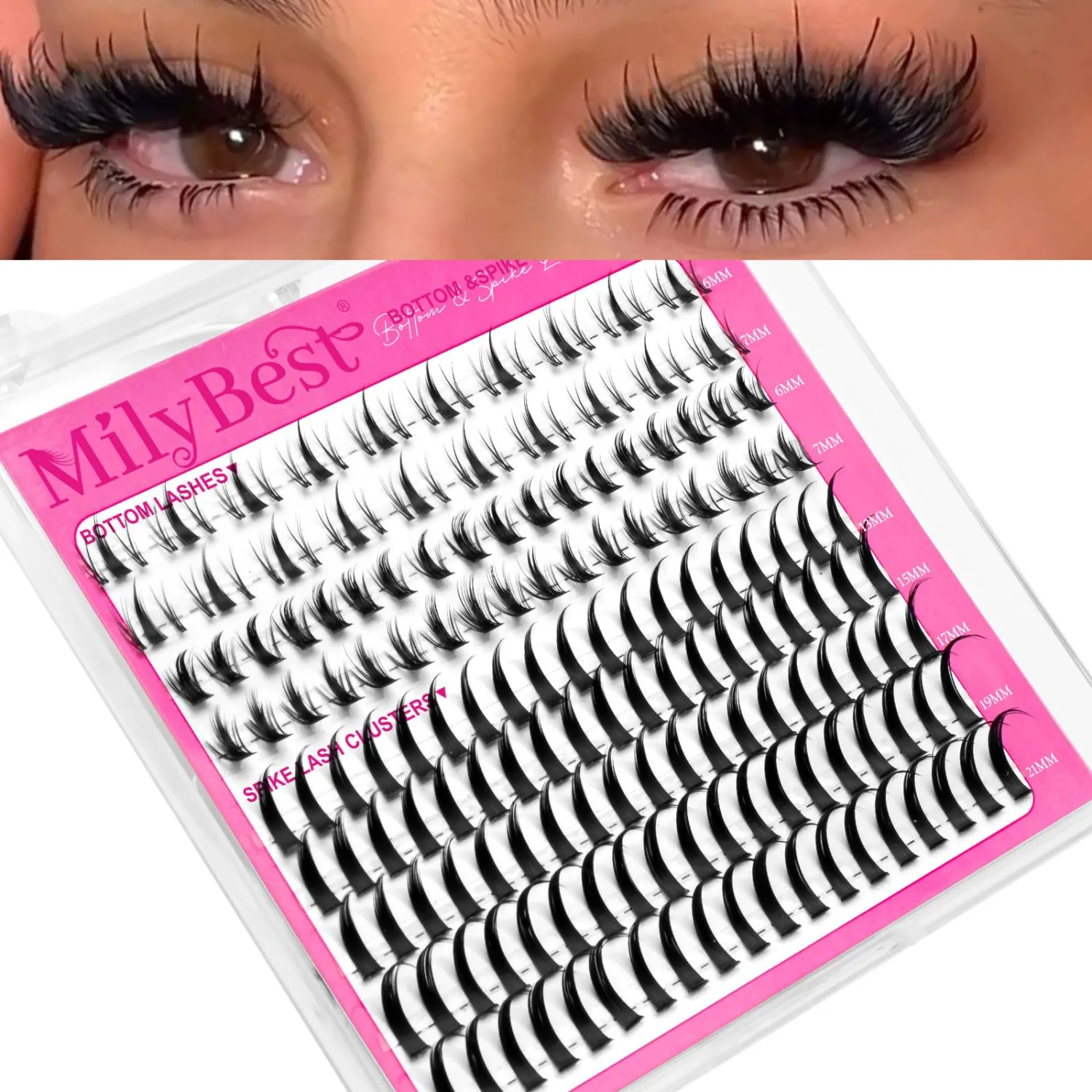 MilyBest Bottom Lash Clusters with 13-21mm Spikes and 6-7mm Bottom Lashes