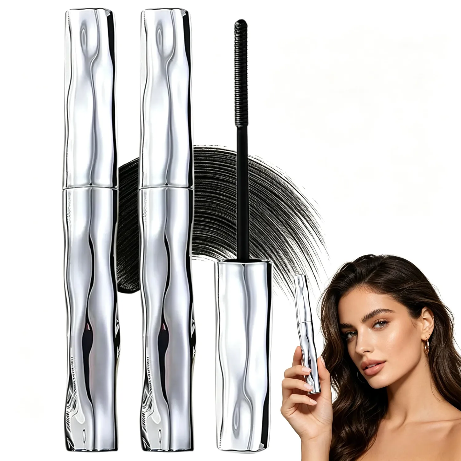Waterproof Fibre Mascara, Tubular Eyelash Primer with Metal Wand, Lengthening & Curling Mascara, Smudge-Resistant Formula for Defined Lashes (2)