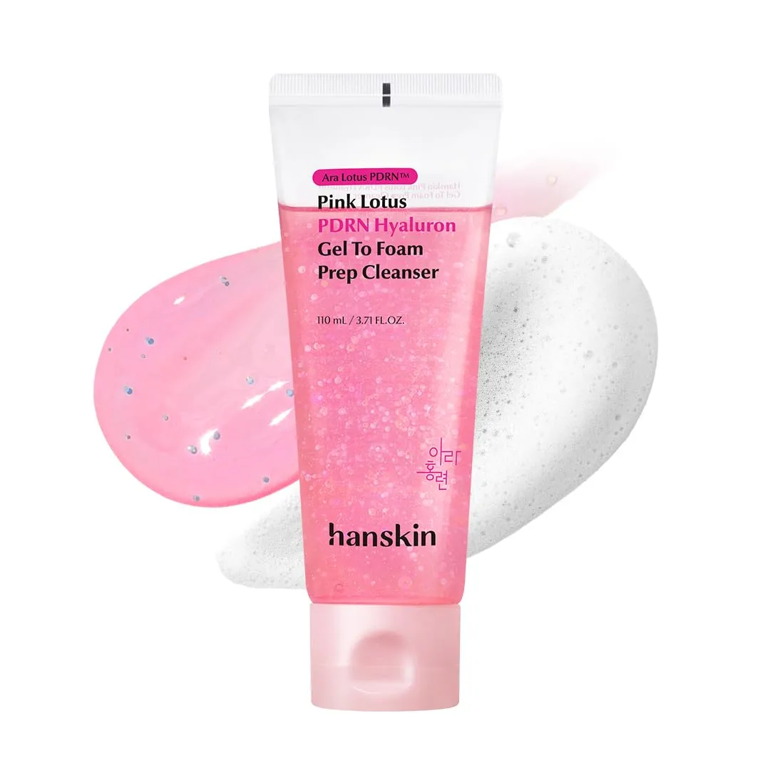 Hanskin PDRN Gel-to-Foam Cleanser, Pink Lotus PDRN Face Wash, 3.71 fl oz