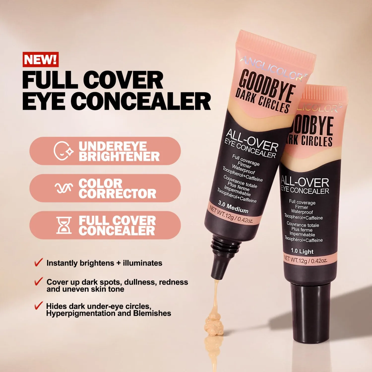Anglicolor Full Coverage Under Eye Concealer for Dark Circles 0.42 fl oz