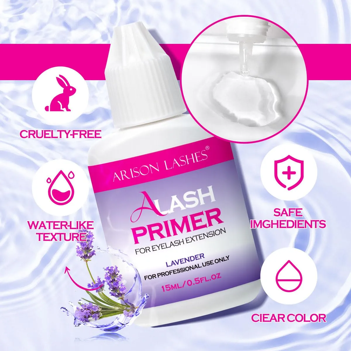 Lash Primer for Eyelash Extensions15ML Eyelash Primer Increase Lash Adhesive Bonding Power Pretreatment for Semi Permanent Lash Extension Ideal for Extend Lash Glue Retention Time(LAVENDER)
