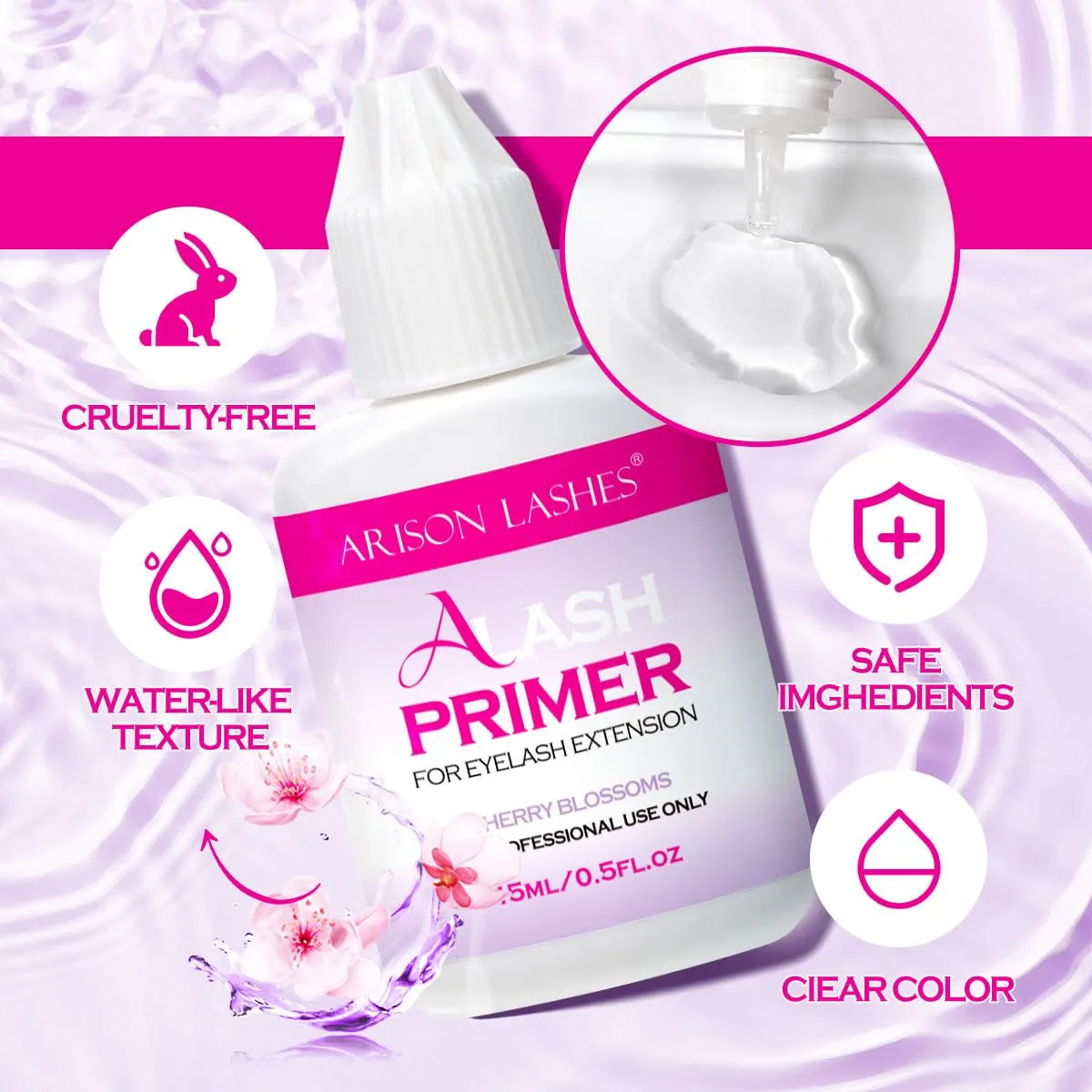 Lash Primer for Eyelash Extensions15ML Eyelash Primer Increase Lash Adhesive Bonding Power Pretreatment for Semi Permanent Lash Extension Ideal for Extend Lash Glue Retention Time(CHERRY BLOSSOMS)