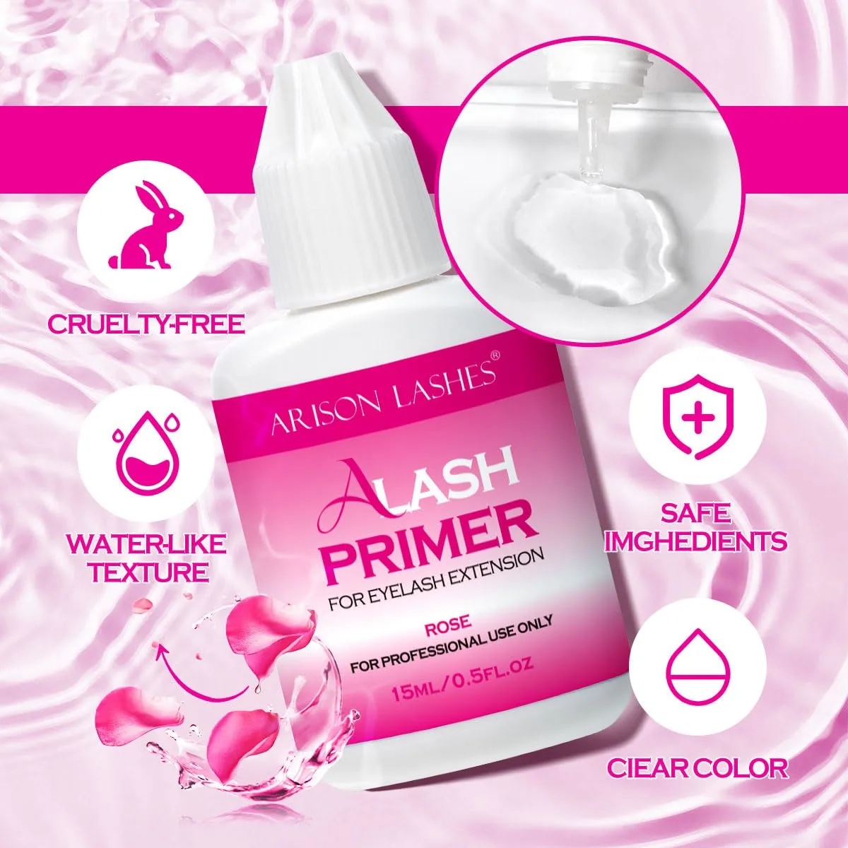 Lash Primer for Eyelash Extensions15ML Eyelash Primer Increase Lash Adhesive Bonding Power Pretreatment for Semi Permanent Lash Extension Ideal for Extend Lash Glue Retention Time(ROSE)