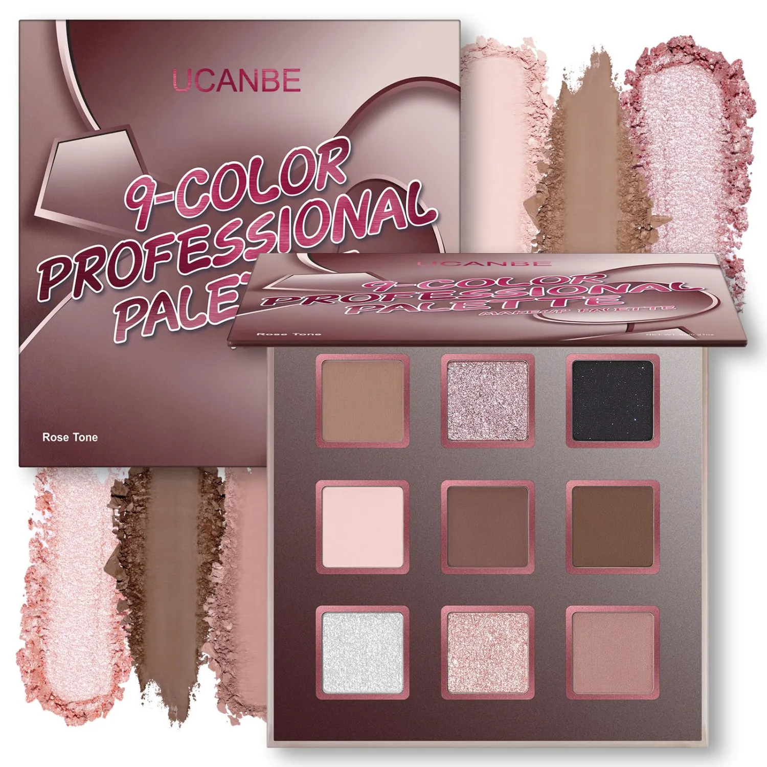 UCANBE 9 Colors Rose Nude Eyeshadow Palette, Pink Brown Matte Shimmer Eye Makeup Pallete, Highly Pigmented Smooth Blendable for Natural Soft Glam Looks