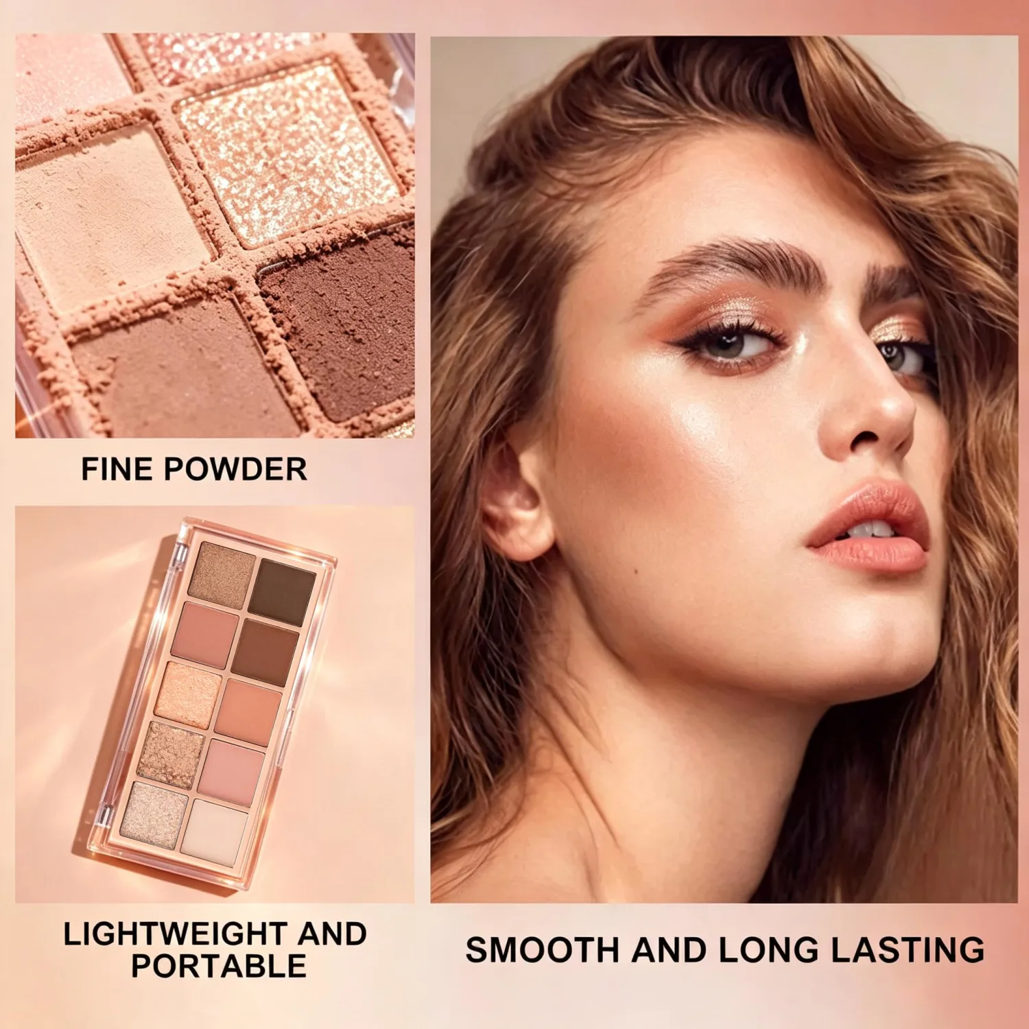 10 Color Nude Eyeshadow Palette, Neutral Brown Eye Shadow Makeup,Warm Peach Neutrals with Matte, Shimmer & Glitter Finishes, Blendable Shades for Everyday, Soft Glam & Smoky Eye Looks 01