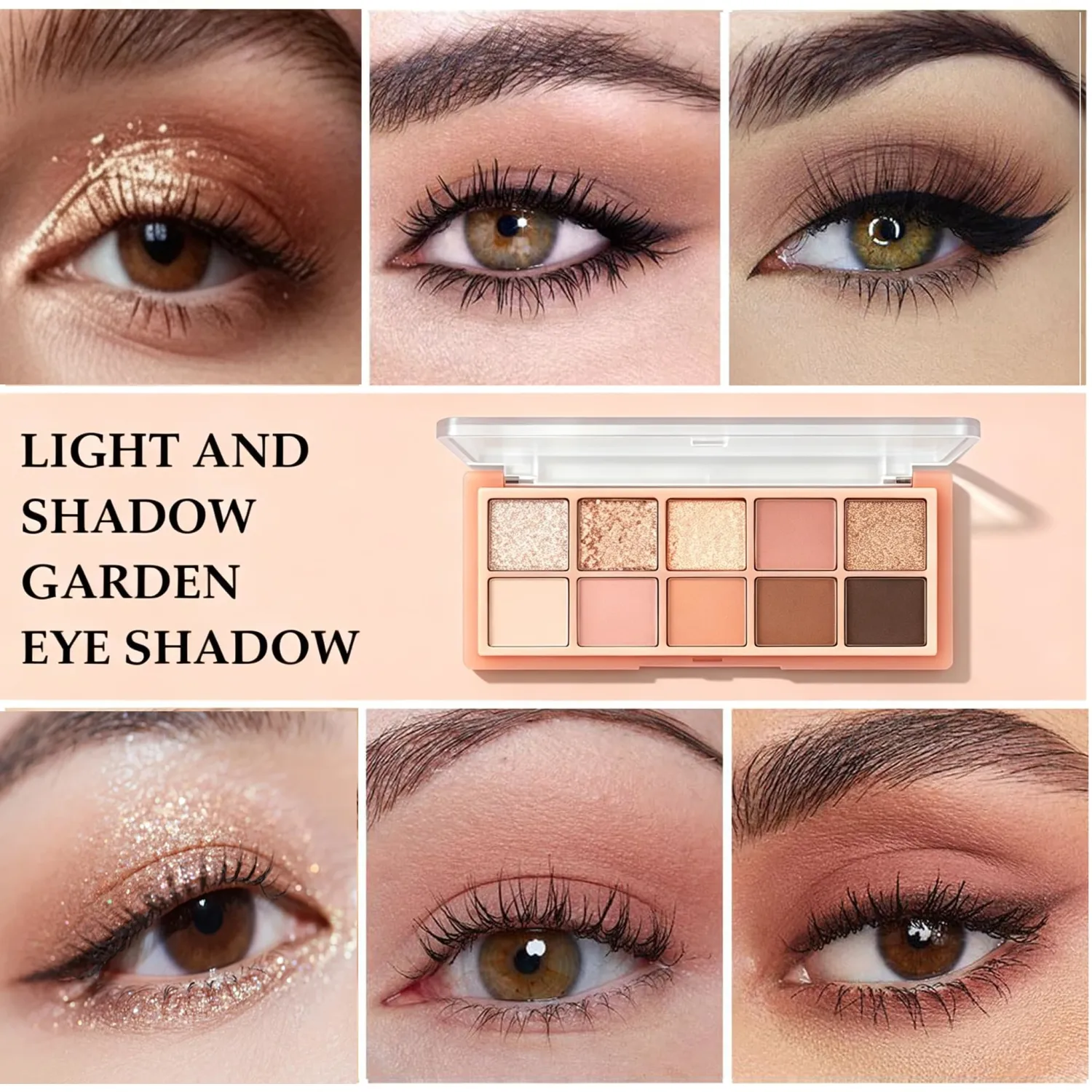 10 Color Nude Eyeshadow Palette, Neutral Brown Eye Shadow Makeup,Warm Peach Neutrals with Matte, Shimmer & Glitter Finishes, Blendable Shades for Everyday, Soft Glam & Smoky Eye Looks 01