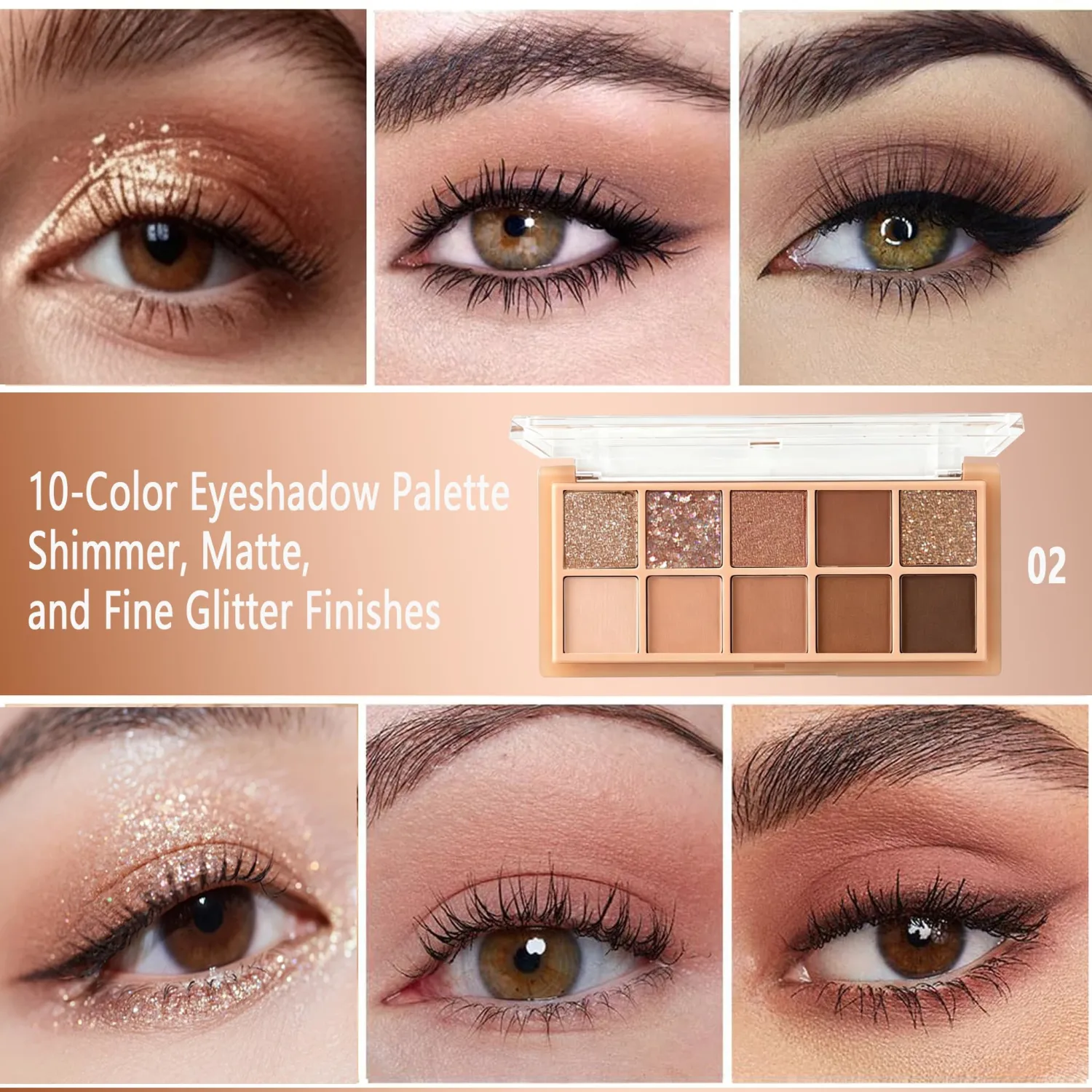 10 Color Brown Eyeshadow Palette, Neutral Bronze Eye Shadow Makeup,Warm Chocolate Browns with Matte, Shimmer & Glitter Finishes, Blendable Shades for Everyday, Soft Glam & Smoky Eye Looks 02