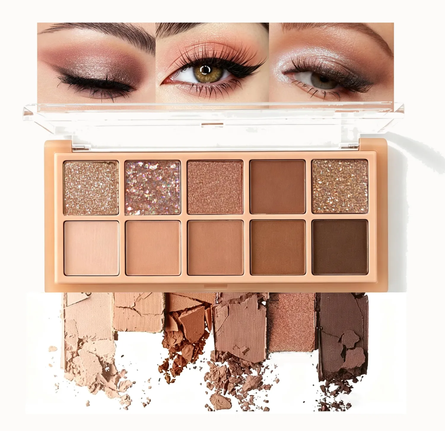 10 Color Brown Eyeshadow Palette, Neutral Bronze Eye Shadow Makeup,Warm Chocolate Browns with Matte, Shimmer & Glitter Finishes, Blendable Shades for Everyday, Soft Glam & Smoky Eye Looks 02