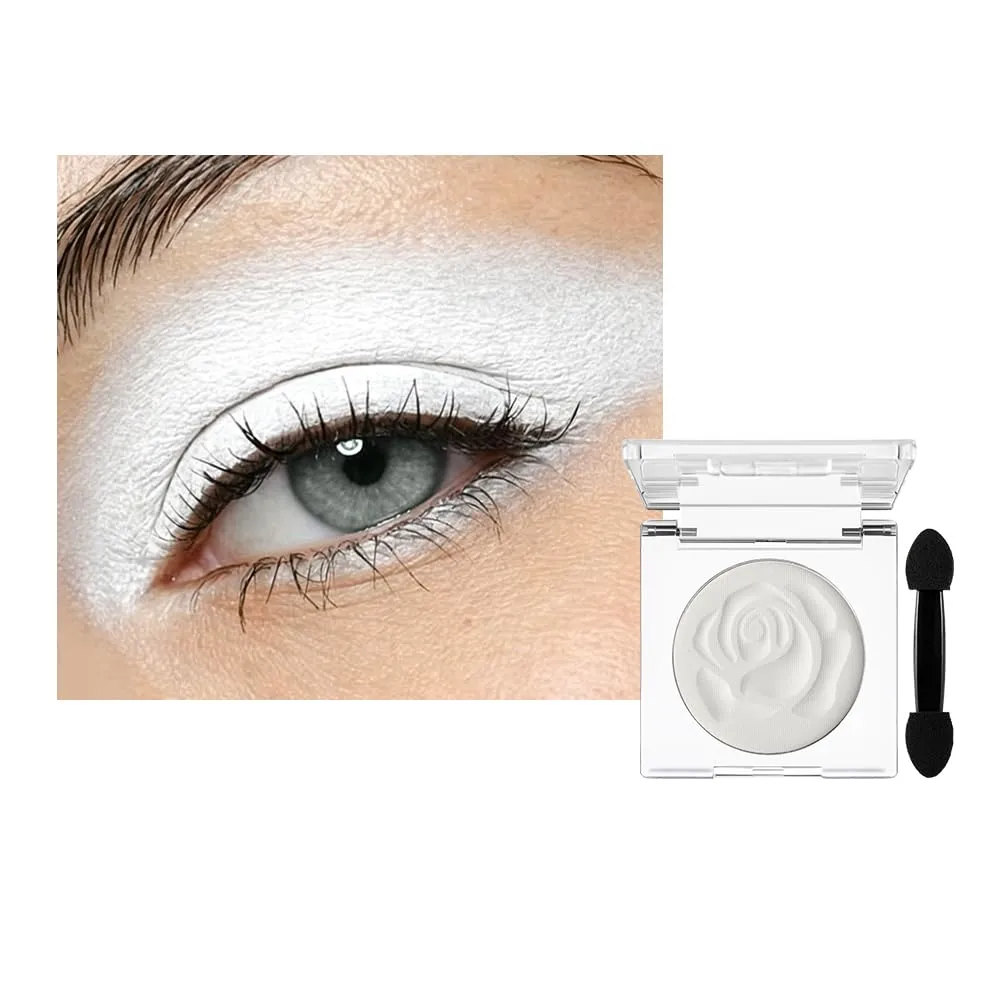 DE'LANCI Matte White Eyeshadow, High Pigment Vegan Pressed White Powder Waterproof, Velvety Blendable Formula for Eye Base, Travel Friendly with Brush Longwear Makeup for Stage Halloween & Cosplay, 02