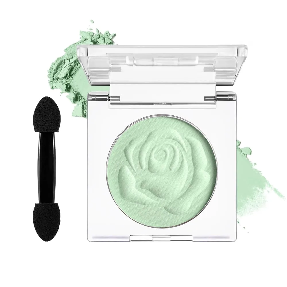 DE'LANCI Matte Light Green Eyeshadow, Single Spring Green High Pigment Eyeshadow Palette, Waterproof Natural Fresh Eye Shadow with Applicator, Easy Use for Women Daily, Festival Makeup#12