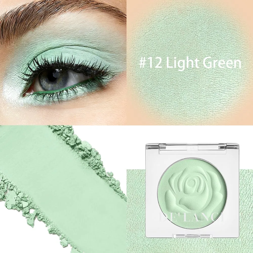DE'LANCI Matte Light Green Eyeshadow, Single Spring Green High Pigment Eyeshadow Palette, Waterproof Natural Fresh Eye Shadow with Applicator, Easy Use for Women Daily, Festival Makeup#12