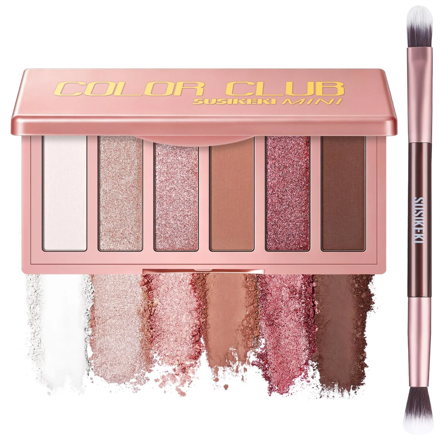 SUSIKEKI Neutral Eyeshadow Palette with Brush, 6-Color Mini Matte and Shimmer Eye Shadow Palette, Blush-Toned Neutral Nude Shades, Highly Pigmented Ultra Blendable, Long Lasting for Daily Looks