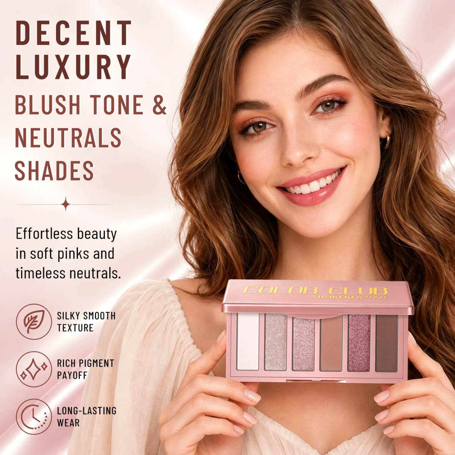 SUSIKEKI Neutral Eyeshadow Palette with Brush, 6-Color Mini Matte and Shimmer Eye Shadow Palette, Blush-Toned Neutral Nude Shades, Highly Pigmented Ultra Blendable, Long Lasting for Daily Looks
