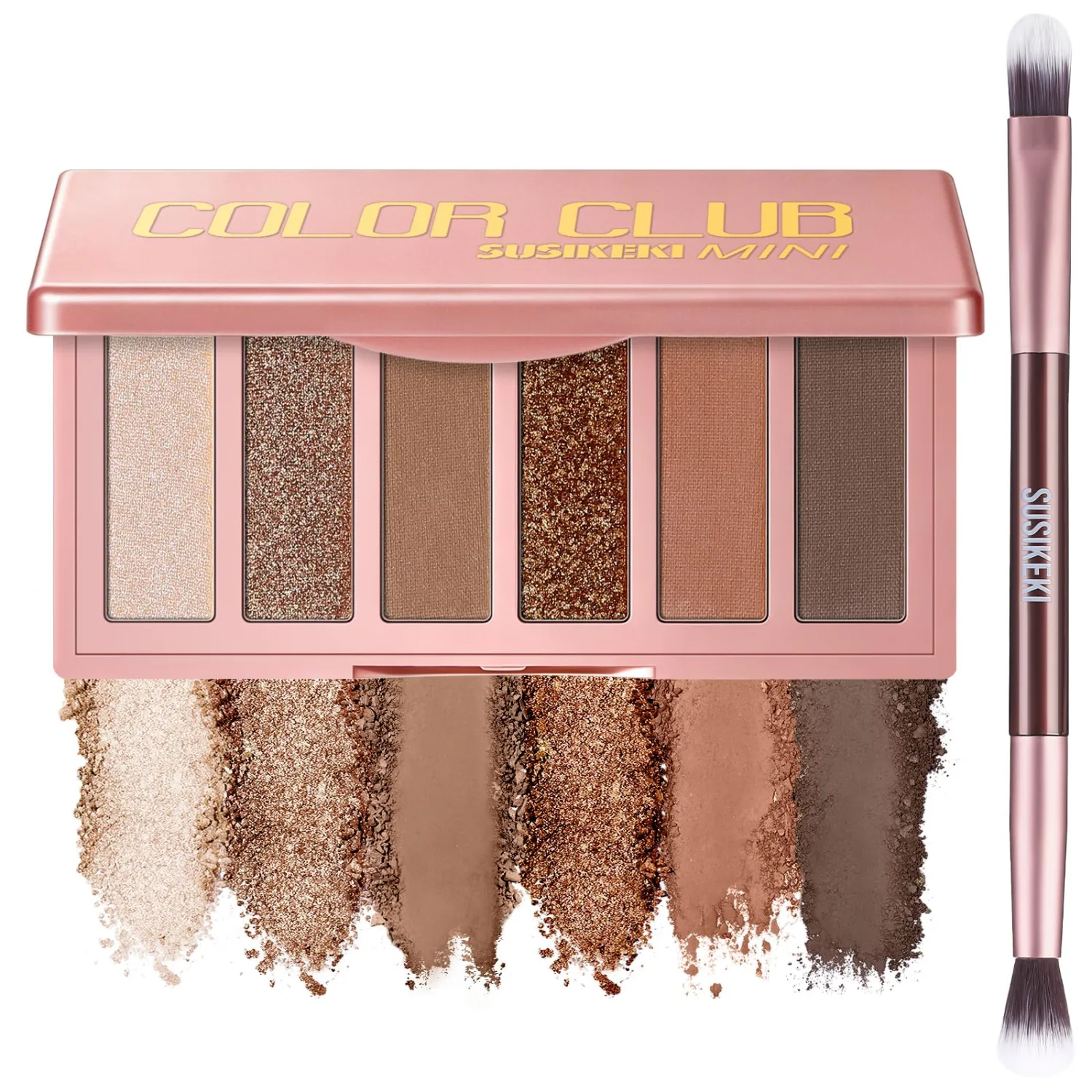 SUSIKEKI Neutral Eyeshadow Palette with Brush, 6-Color Mini Matte and Shimmer Eye Shadow Palette, Caramel & Bronzed Neutral Shades, Highly Pigmented Ultra Blendable, Long Lasting for Daily Looks