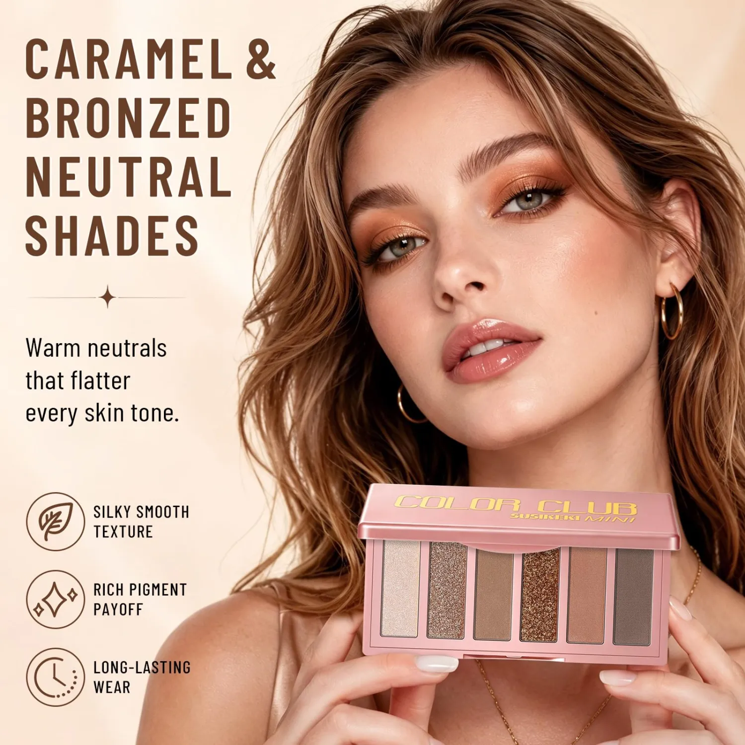 SUSIKEKI Neutral Eyeshadow Palette with Brush, 6-Color Mini Matte and Shimmer Eye Shadow Palette, Caramel & Bronzed Neutral Shades, Highly Pigmented Ultra Blendable, Long Lasting for Daily Looks