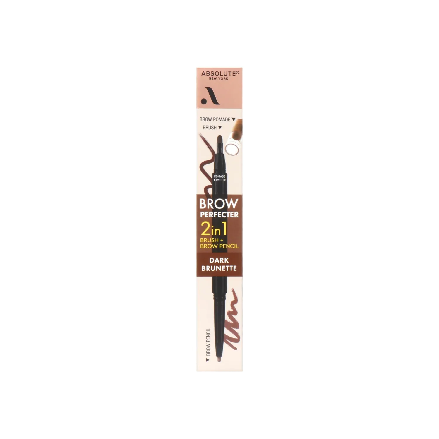 Absolute New York Dark, Brunette, 2-in-1 Brow Perfecter, Dual-Ended Brow Tool