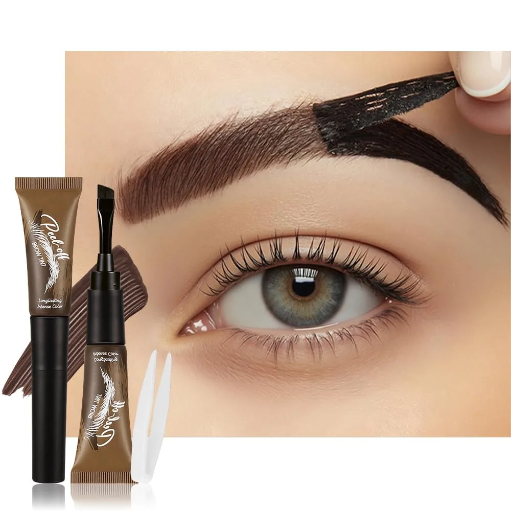 Taupe Eyebrow Gel Tattoo Peel Off with Tweezer, Waterproof & Smudge Proof, Long Lasting 3-5 Day Natural Looking Brow Tint, Beginner Friendly with Clip for Easy DIY at Home Brow Makeup